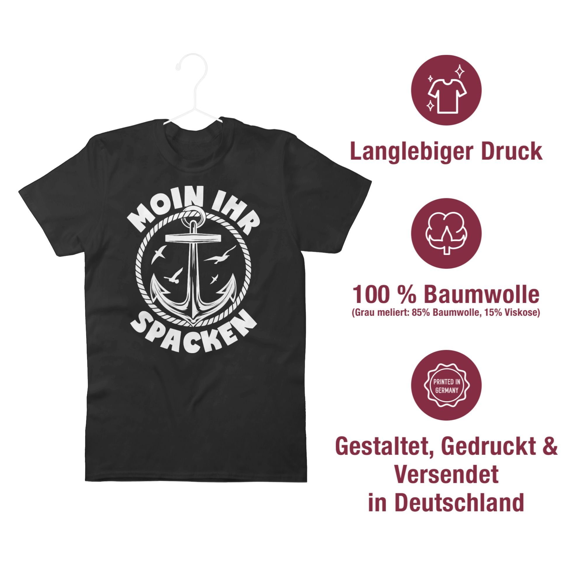 Anker Sprüche Moin Shirtracer mit 03 ihr Statement mit weiß Spruch Spacken - Schwarz T-Shirt