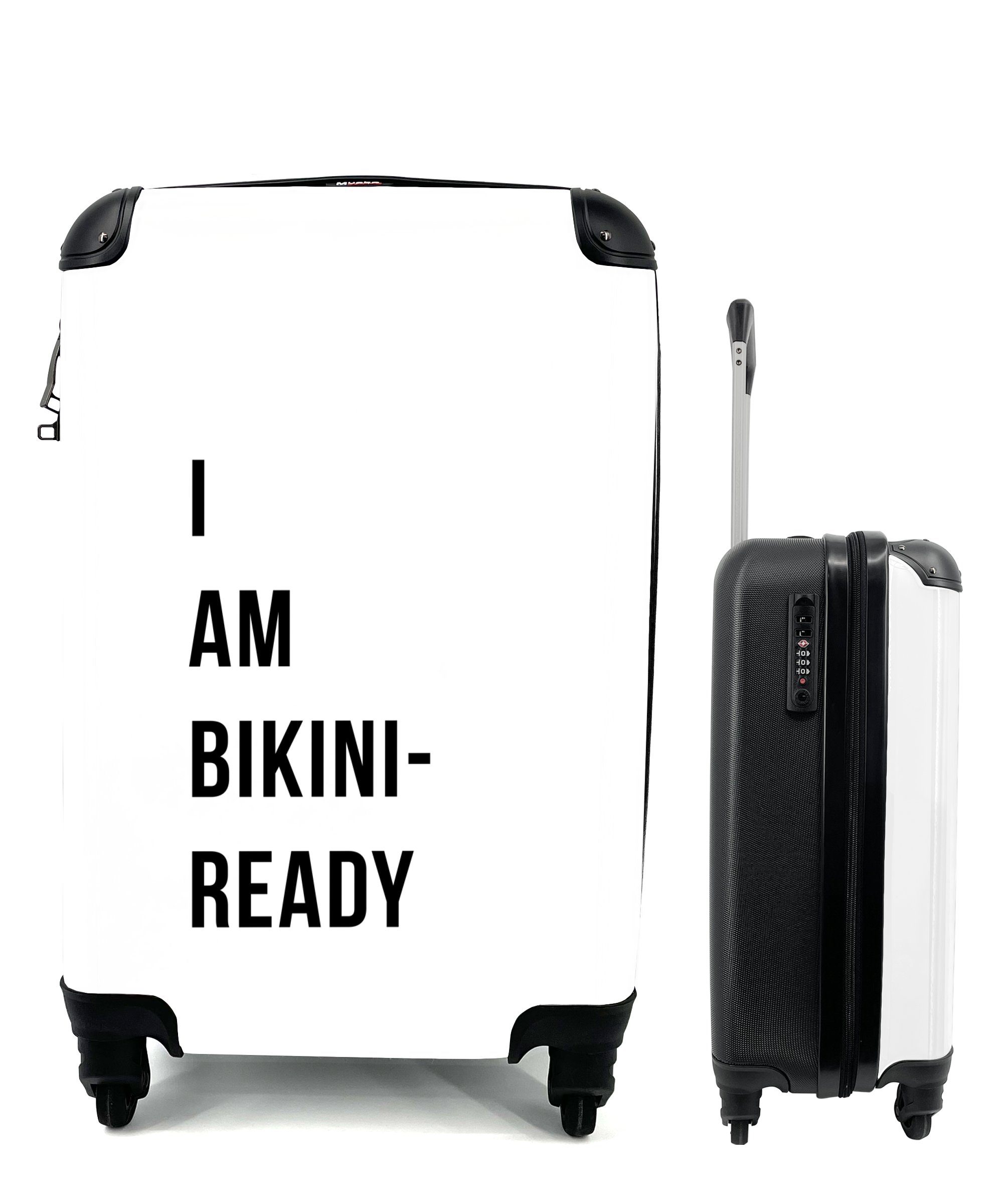 MuchoWow Handgepäckkoffer Weiß - Zitat - Ich bin bereit für den Bikini, 4 Rollen, Reisetasche mit rollen, Handgepäck für Ferien, Trolley, Reisekoffer