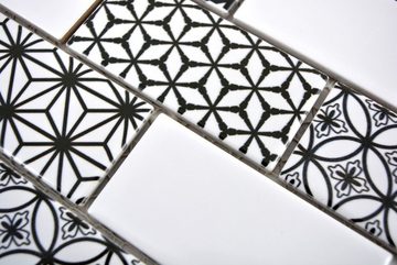 Mosani Mosaikfliesen Metro Fliesen Grau Weiß Schwarz glänzend Keramik ohne Facette