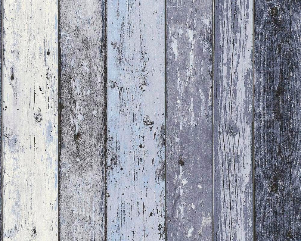 Holzoptik Stone Création 2nd Wood`n Tapete A.S. living of Holz, Edition, blau/hellblau/grau Best walls Streifen Vliestapete