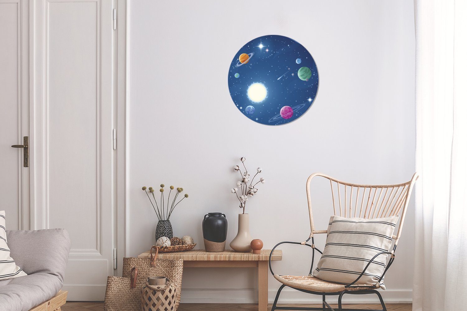 MuchoWow Wandsticker Eine Illustration Tapetenaufkleber, für Rund, Wohnzimmer Planeten St), des gefüllten mit Tapetenkreis Kinderzimmer, Weltraums (1