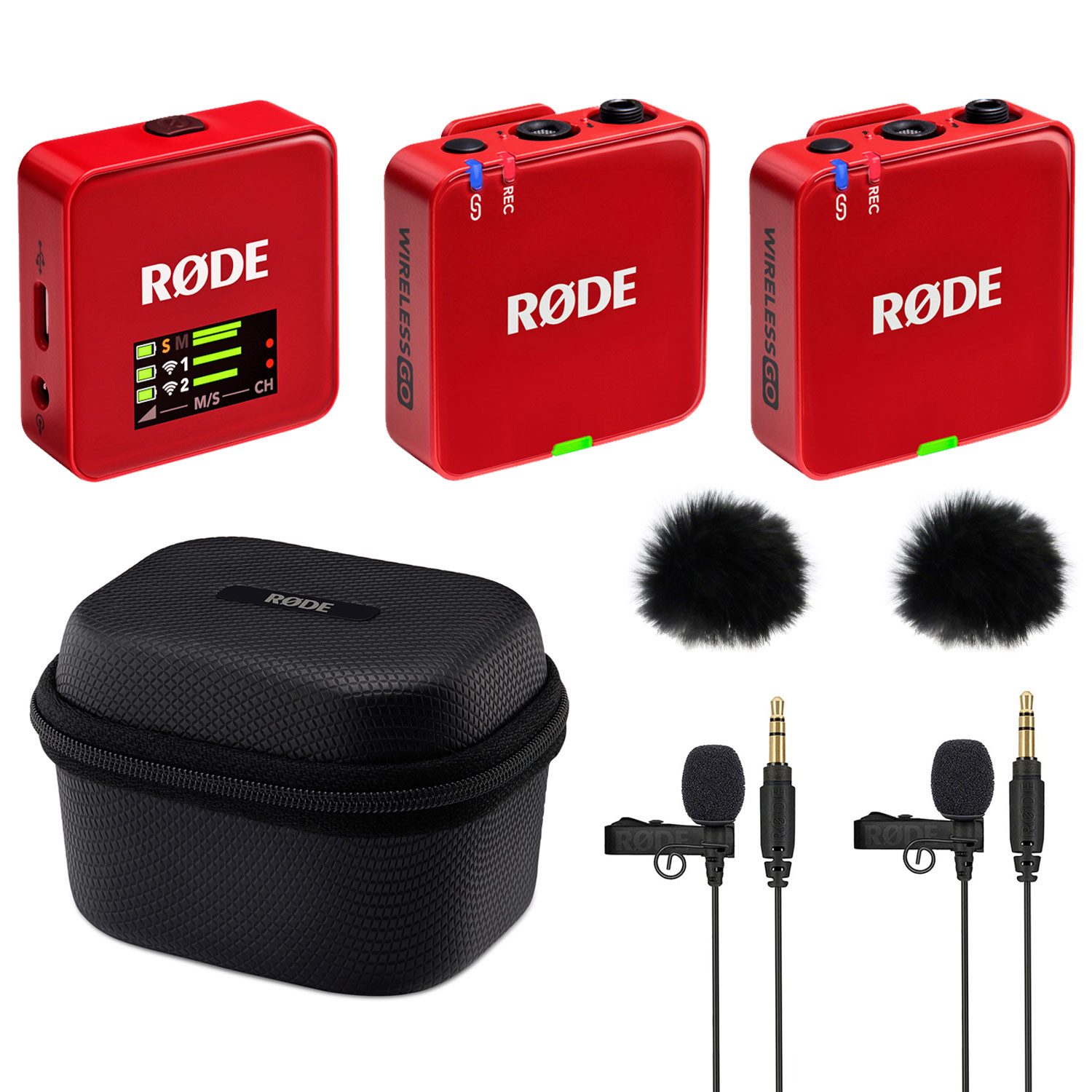 Rode Wireless GO Gen 3 RD mit Charge Case + 2x Lavalier GO und 2x WS05 Digitales Aufnahmegerät