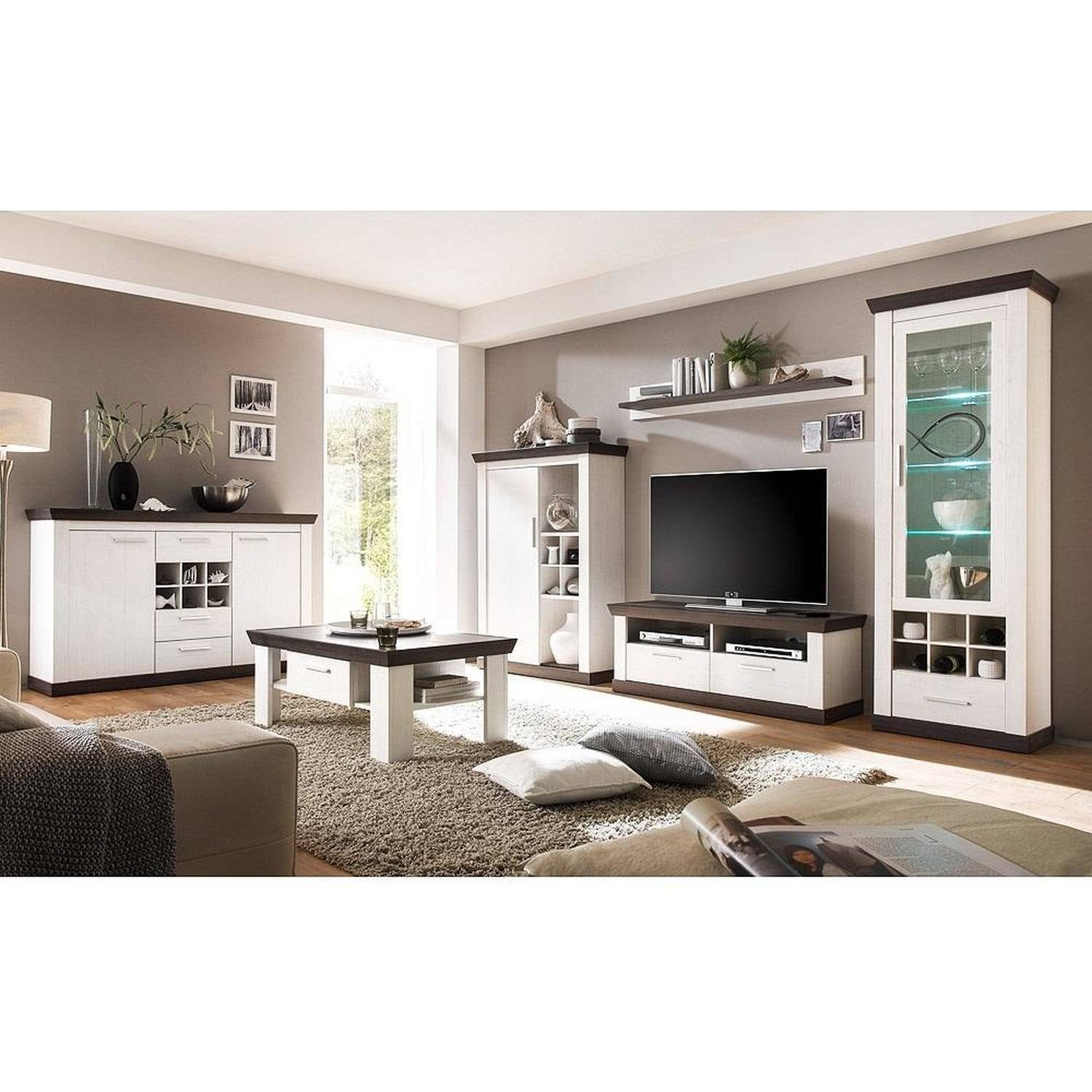 Lomadox Wohnwand »SALARA-61«, (7-St., 7-tlg), Wohnzimmer Set inkl. Sideboard  & Couchtisch in Pine weiß & Wenge Nb. online kaufen | OTTO