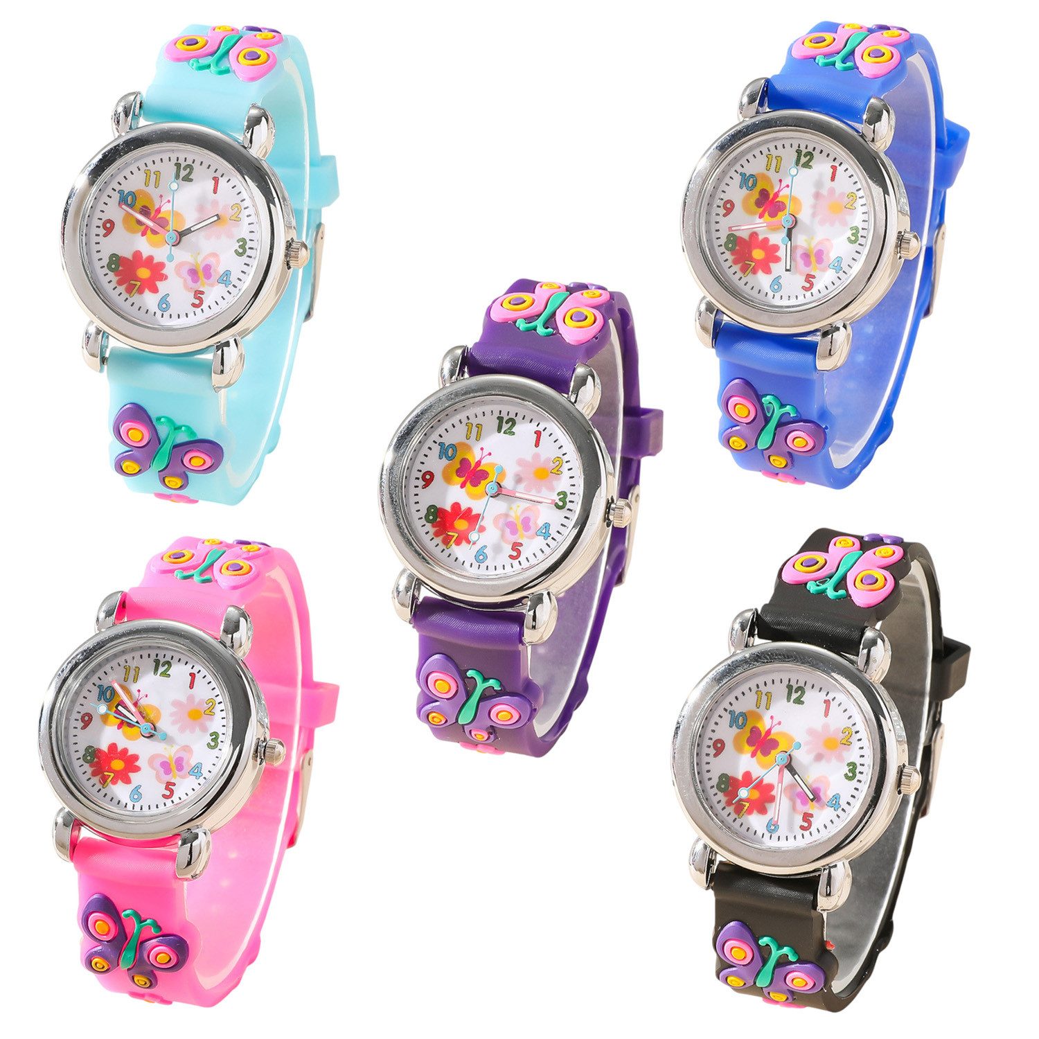 Taffstyle Quarzuhr Kinder Armbanduhr Silikon Uhr Bunte Kinderuhr mit Schmetterling, (Bunte Mädchen Jungen Gummi Kinderuhr Farbige Lernuhr Silikonuhr niedlich)