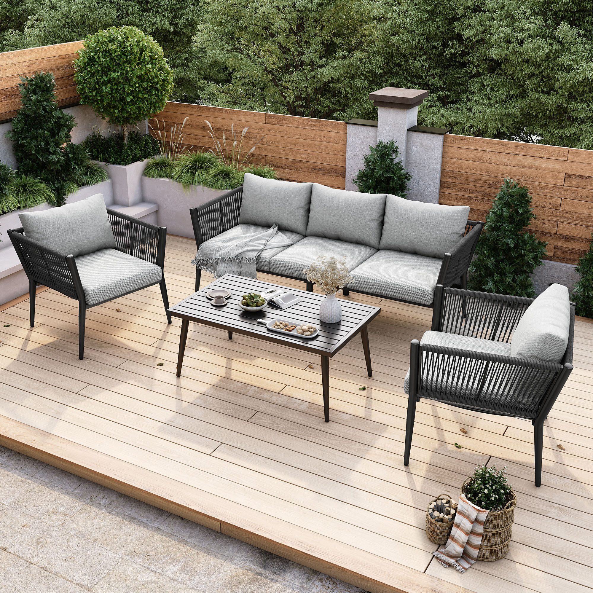 Flieks Gartenlounge-Set, 5-Sitzer Gartenmöbel-Set Balkonset mit günstig online kaufen