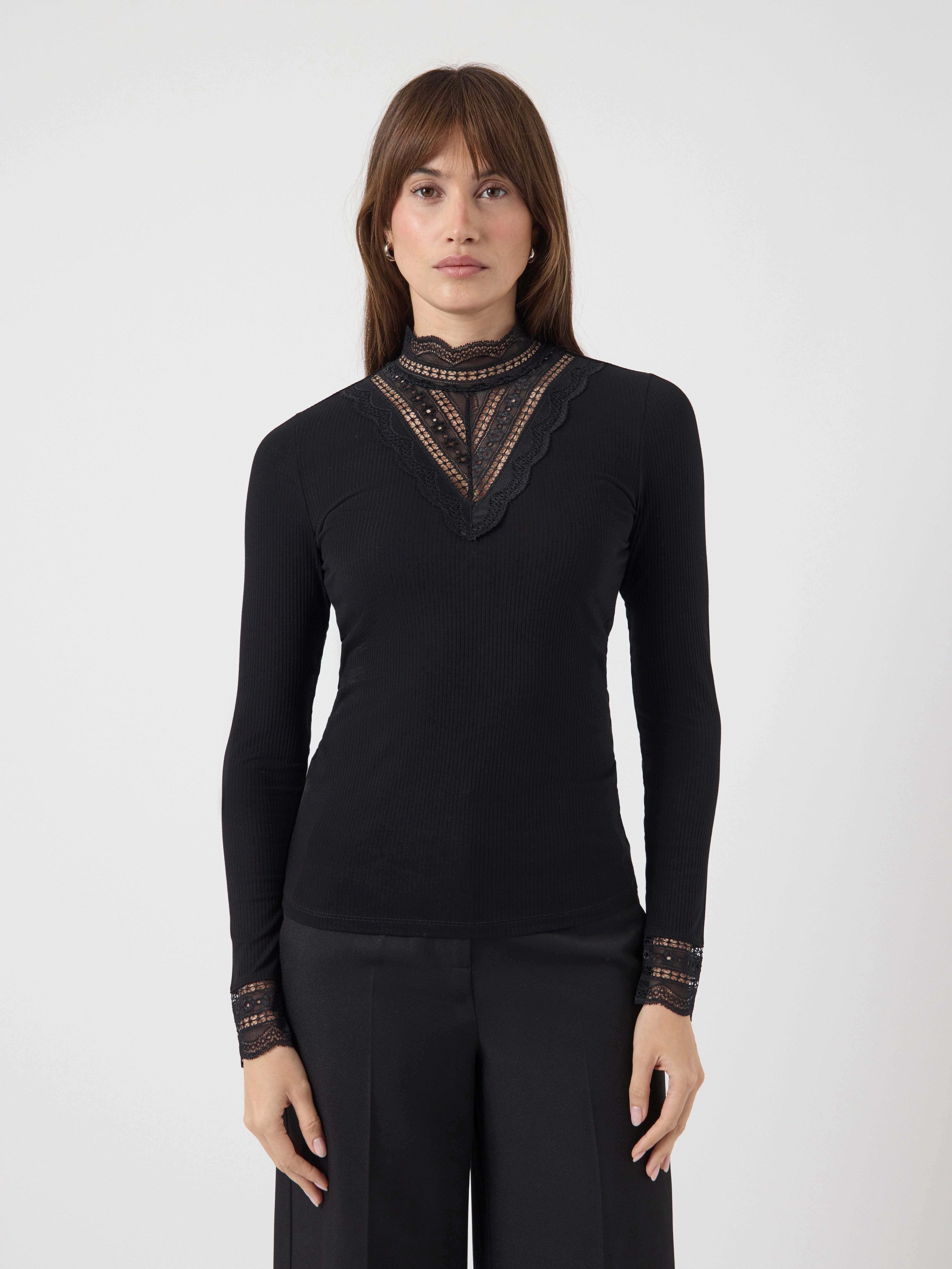 Y.A.S Spitzenshirt YASELLINA LS HIGH NECK günstig online kaufen