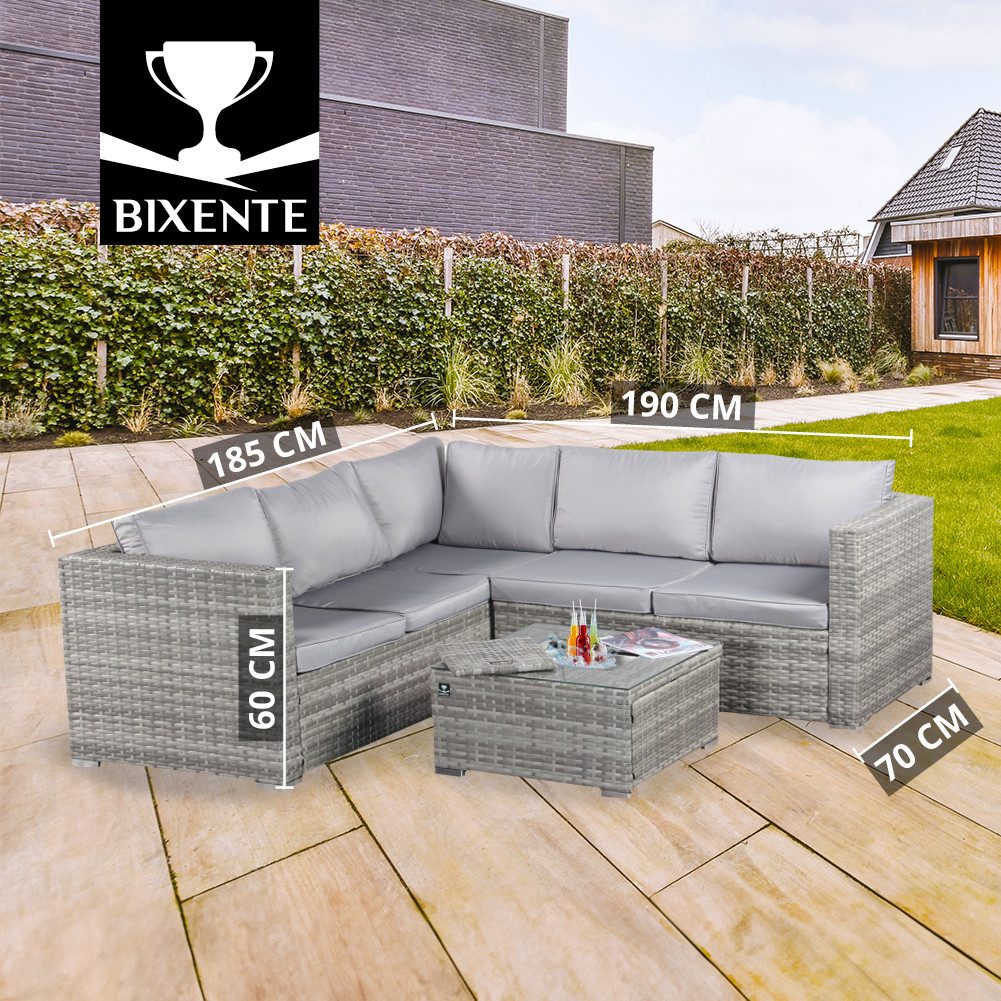 BIXENTE Gartenlounge-Set Polyrattan Garten-Lounge 5-Sitzer, mit Tisch, Auflagen und Eisfach