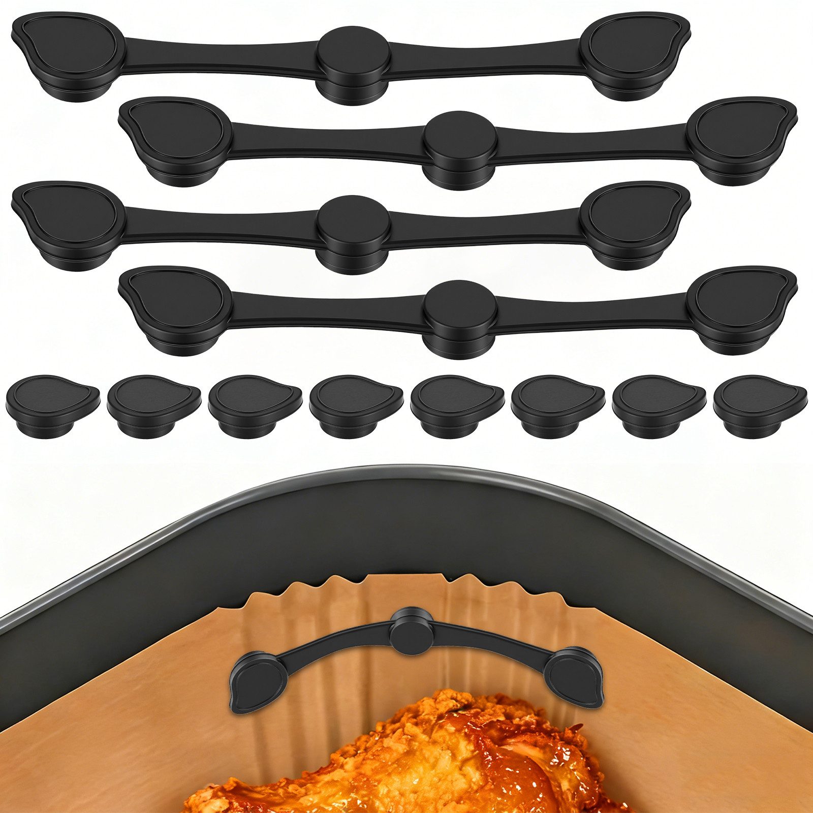 BlingBin Backpapier 12 Stück Magnete für Airfryer Backpapier, Magnetische Silikonschnallen, Magnete HeißLuftfritteuse für Verhindert Verrutschen & Verbrennen