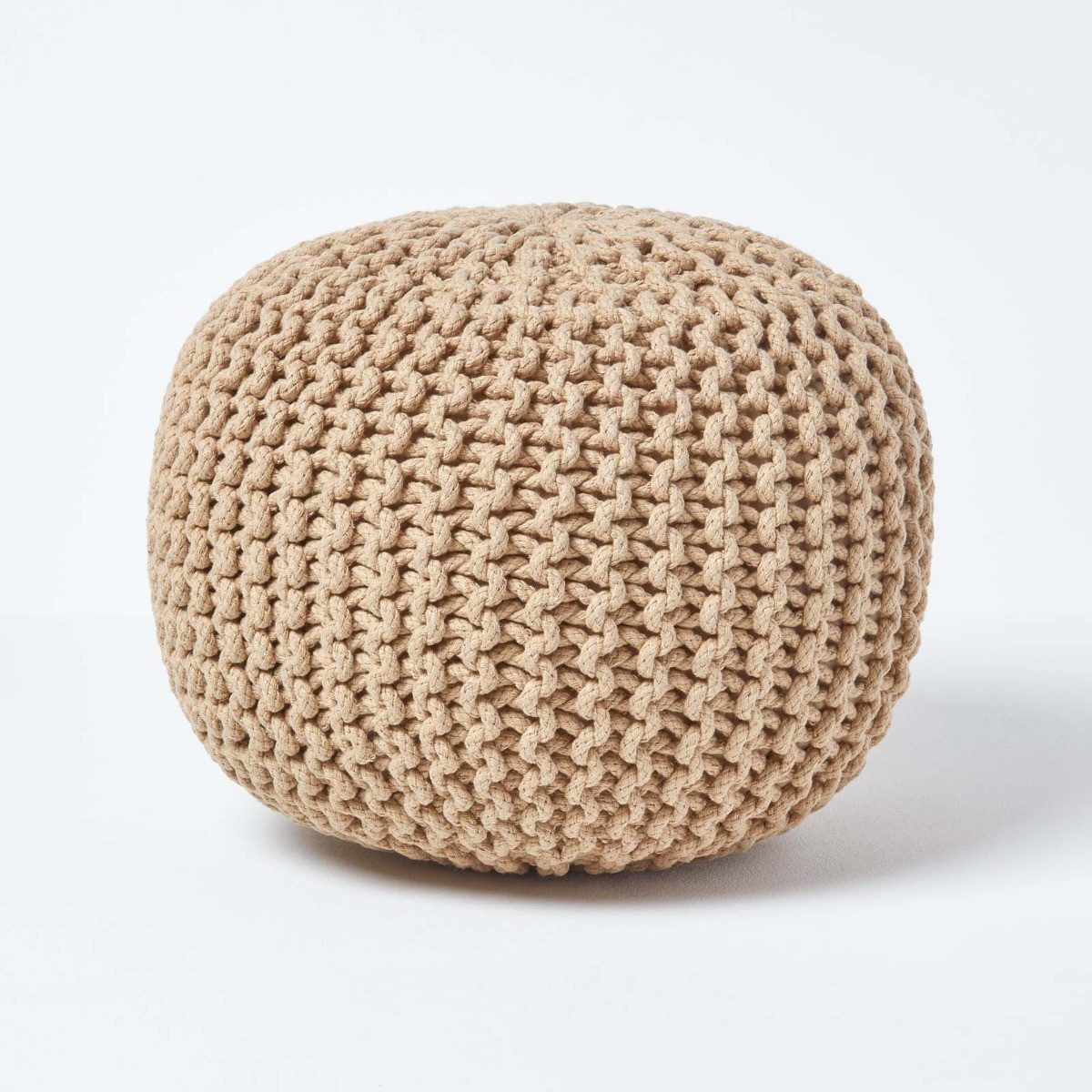 Homescapes Pouf Runder Strickpouf 100% Baumwolle, cremeweiß