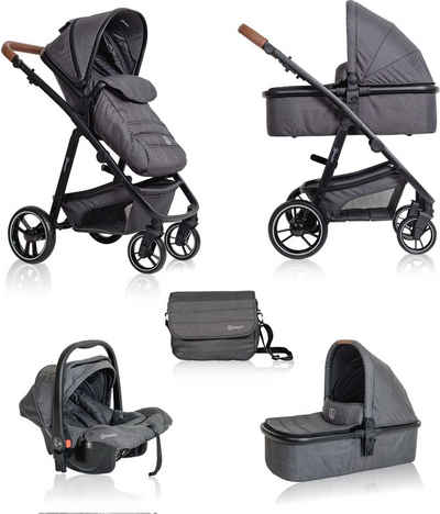 BabyGo Kombi-Kinderwagen »Simplex 3in1 Pram, Grey melange«, inkl. Babywanne + Matratze, Sportaufsatz, Babyschale & Wickeltasche