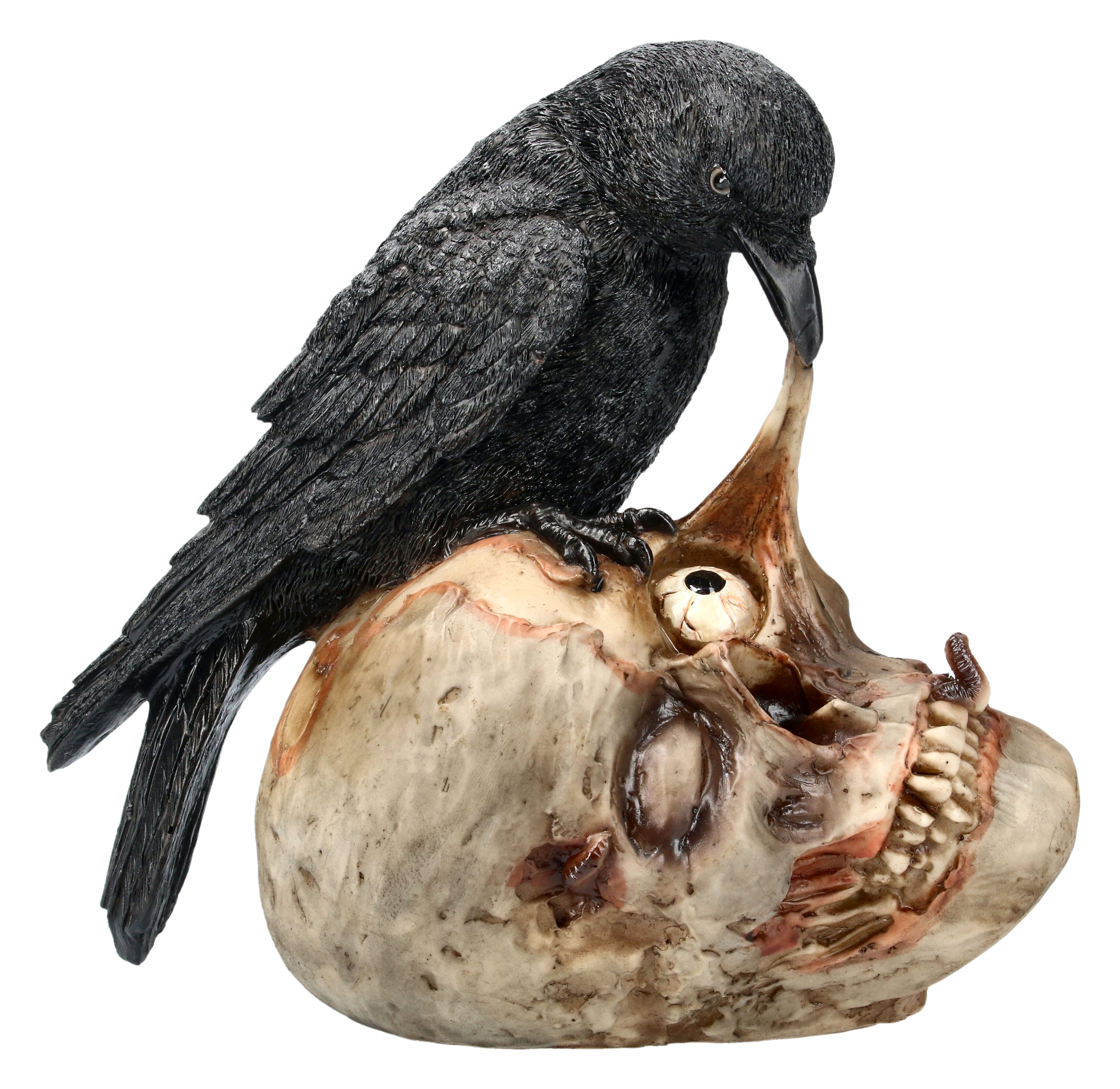 Figuren Shop GmbH Fantasy-Figur Raben Figur frisst verwesenden Schädel - Gothic Fantasy Deko Halloween