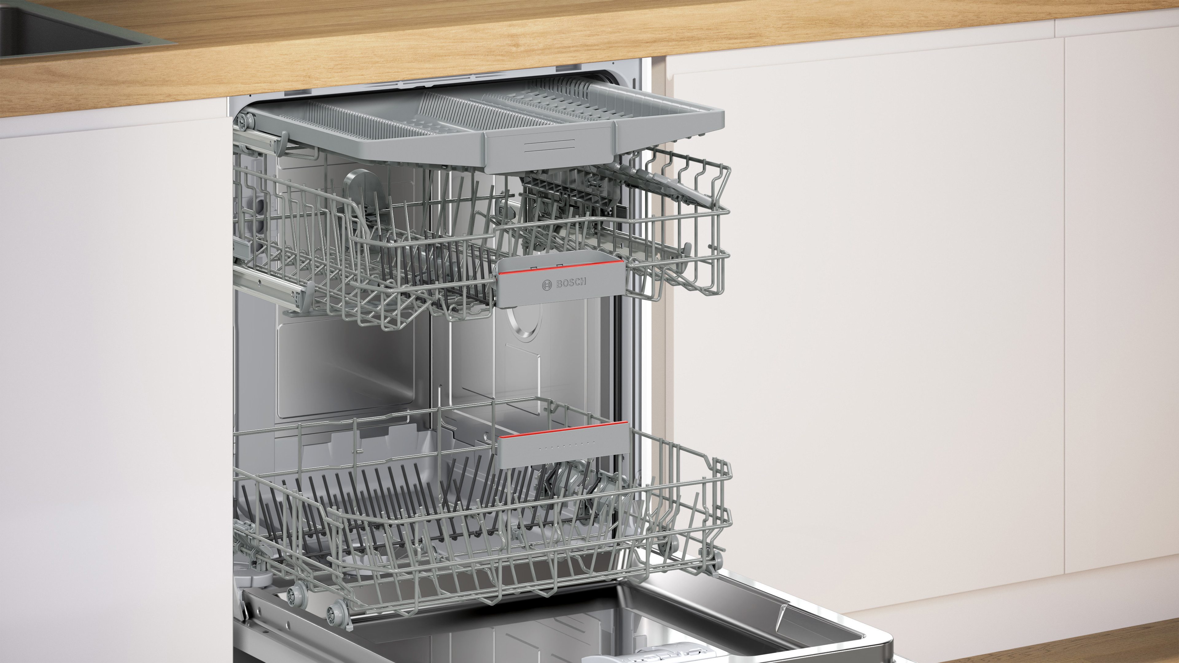BOSCH Unterbaugeschirrspüler Serie 4 SMU4HVS14E, 14 Maßgedecke, Mit 3-fach Rack Matic & flexiblen Körben