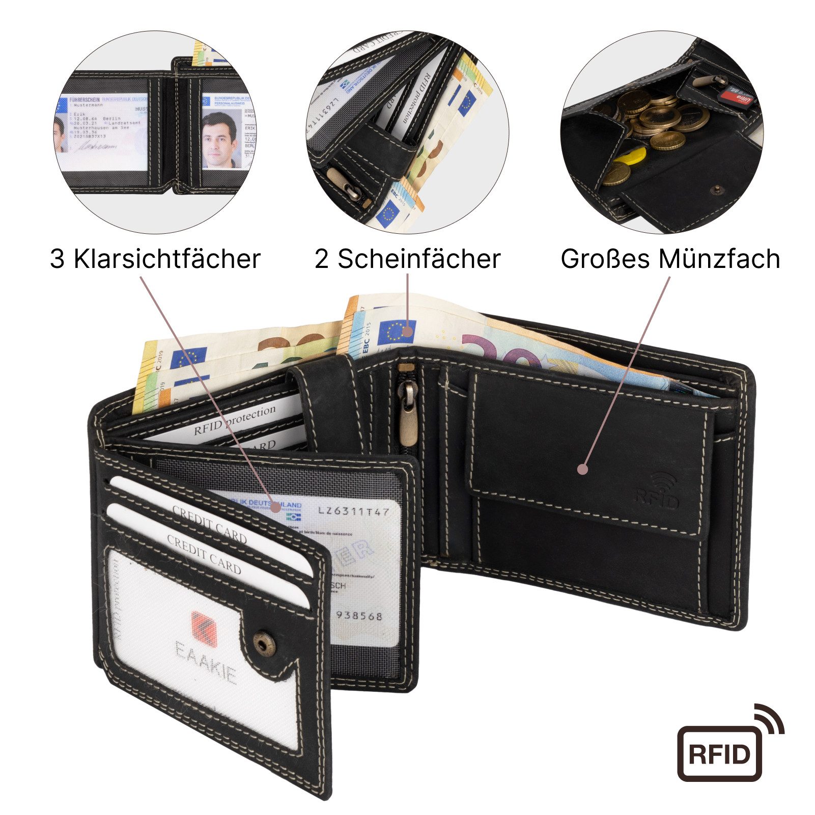 EAAKIE Geldbörse RFID Büffel Echt Leder Geldbörse Portemonnaie Herren mit Motiv, RFID Schutz – Bild 5 von 5