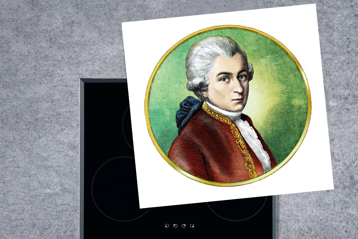 Amadeus Mozart, Ceranfeldabdeckung, Porträt von 78x78 für cm, MuchoWow Herdblende-/Abdeckplatte Wolfgang tlg), (1 Arbeitsplatte Farbenfrohes Vinyl, küche