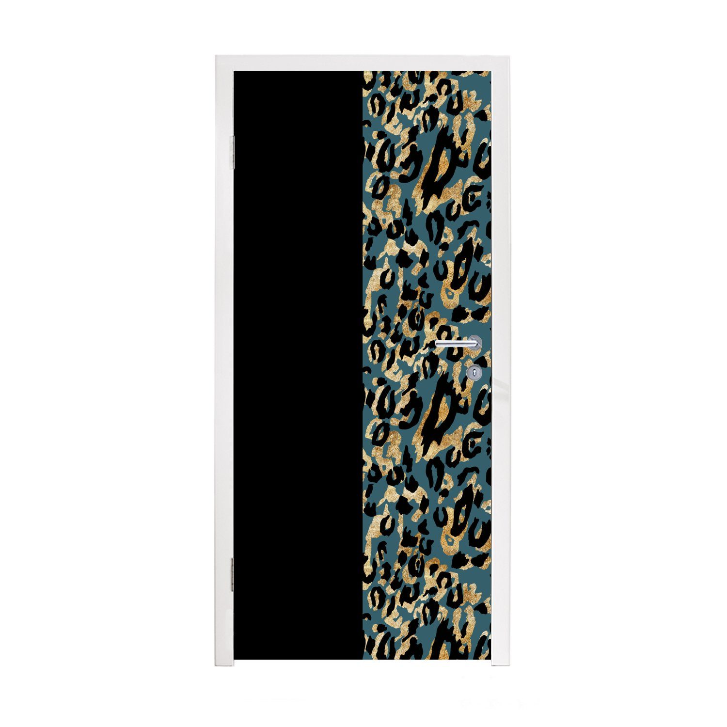 MuchoWow Türtapete Pantherdruck - Gold - Pelz, Matt, bedruckt, (1 St), Fototapete für Tür, Türaufkleber, 75x205 cm