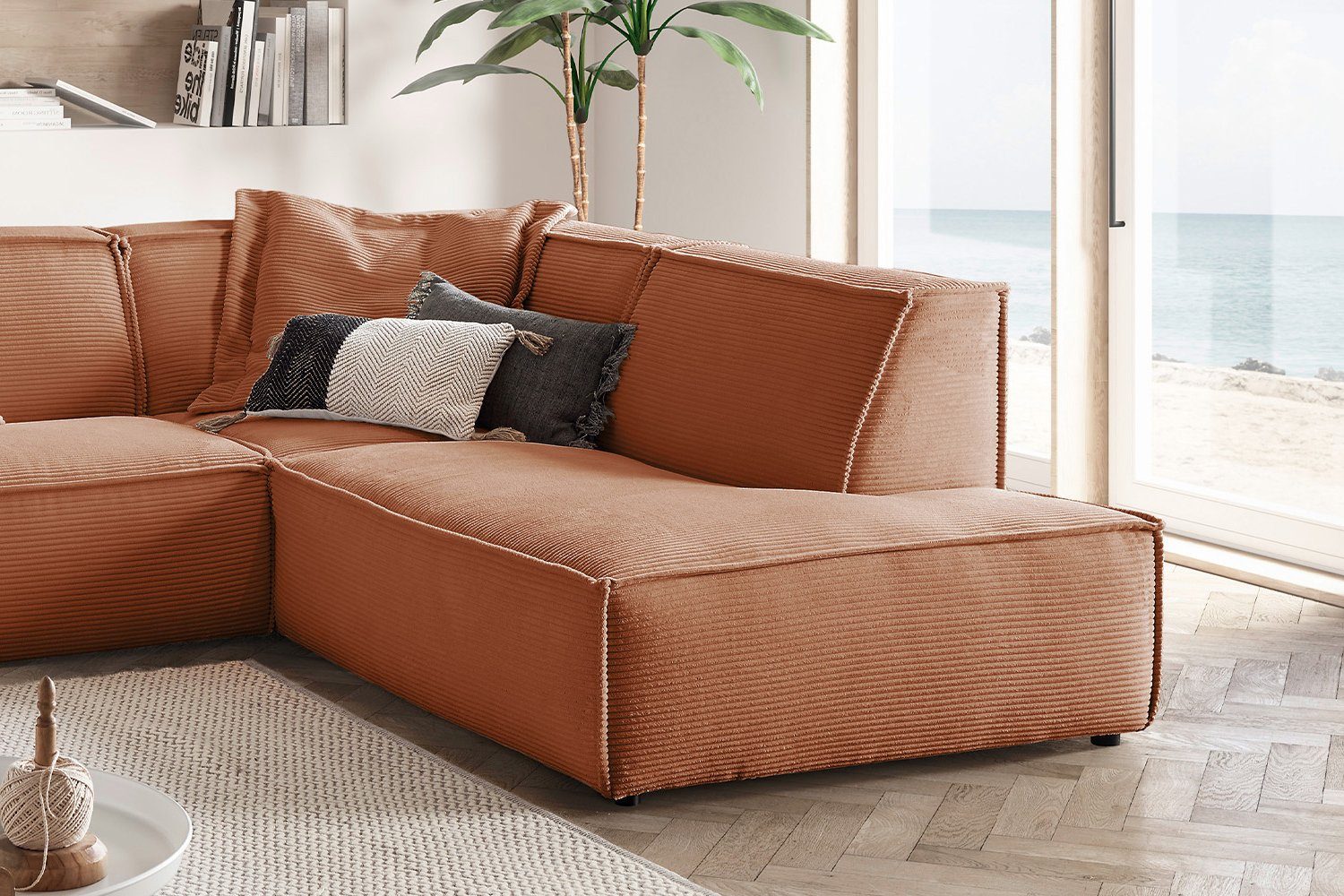 KAWOLA Ecksofa SAMU, Sofa Farben od. Recamiere rost versch. rechts links, Cord