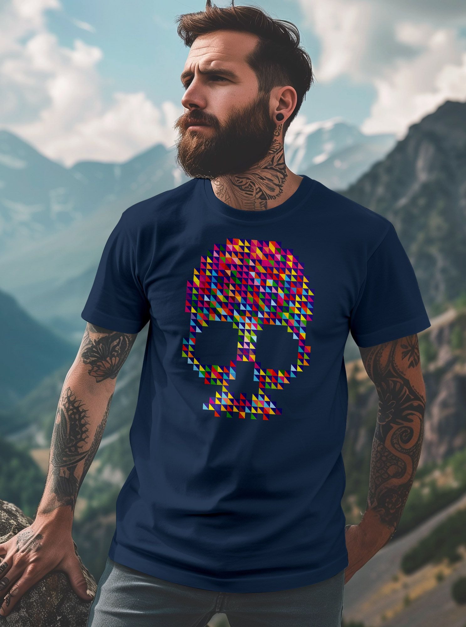 Neverless Print-Shirt Herren T-Shirt Totenkopf Skull Design Printshirt Minimalistic Art mit Print