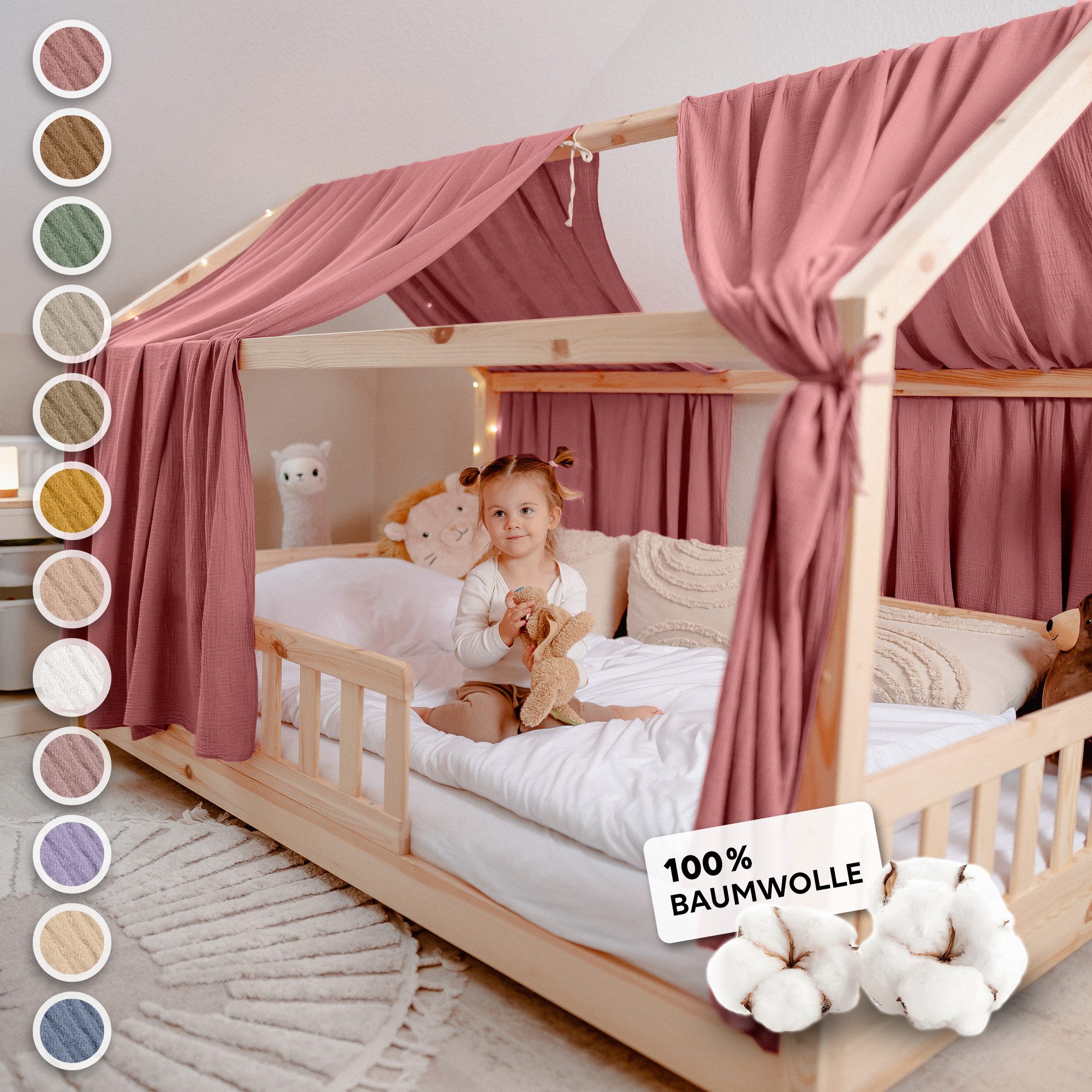 lilimaus Betthimmel Hausbett Himmel 2er-Set aus 100% Musselin - für Kinderbett (1-tlg), Set mit 2 abgestimmten Stoffbahnen - weich & schnell montiert