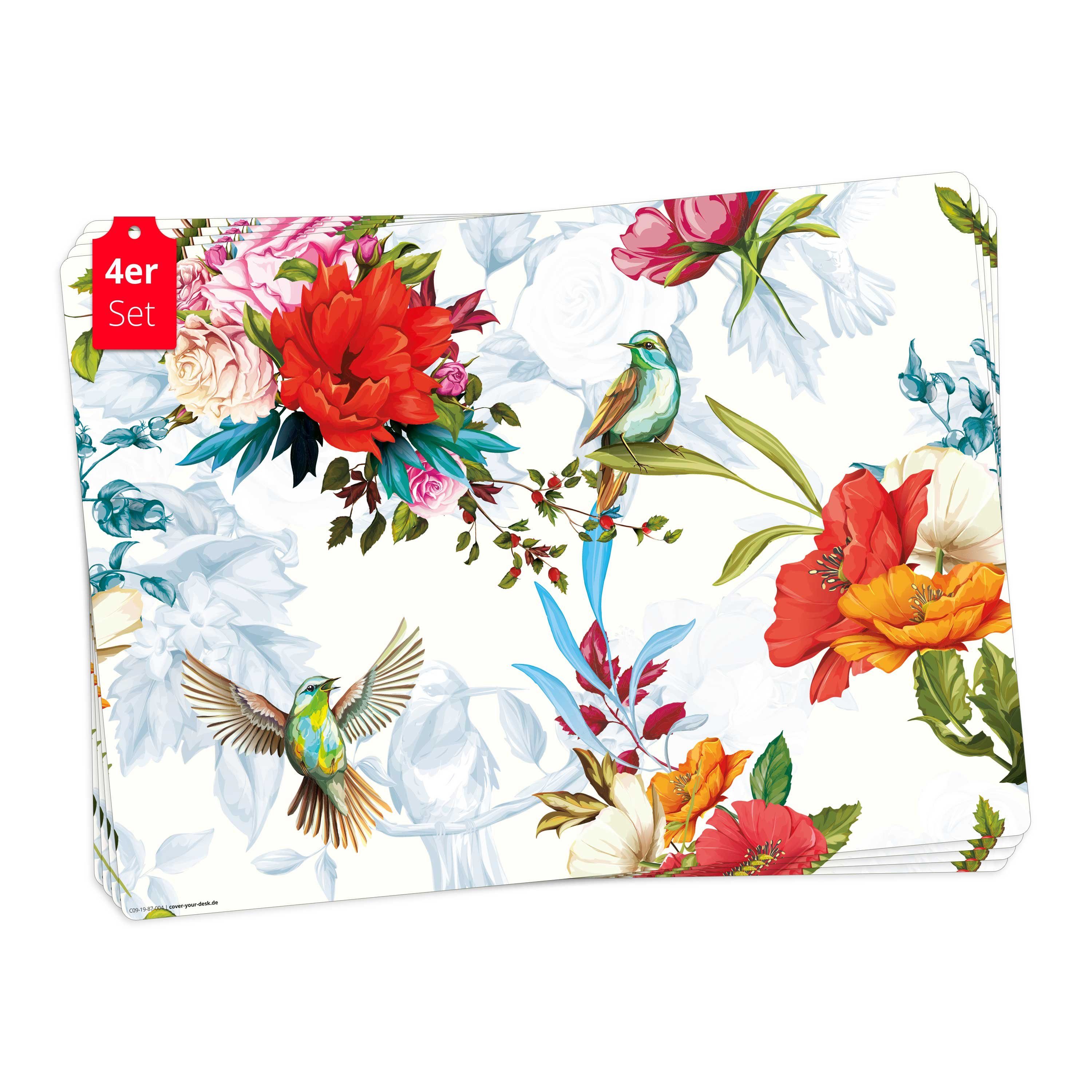 Platzset Tischset, Platzset abwaschbar - Bunte Kolibris mit Wildblumen