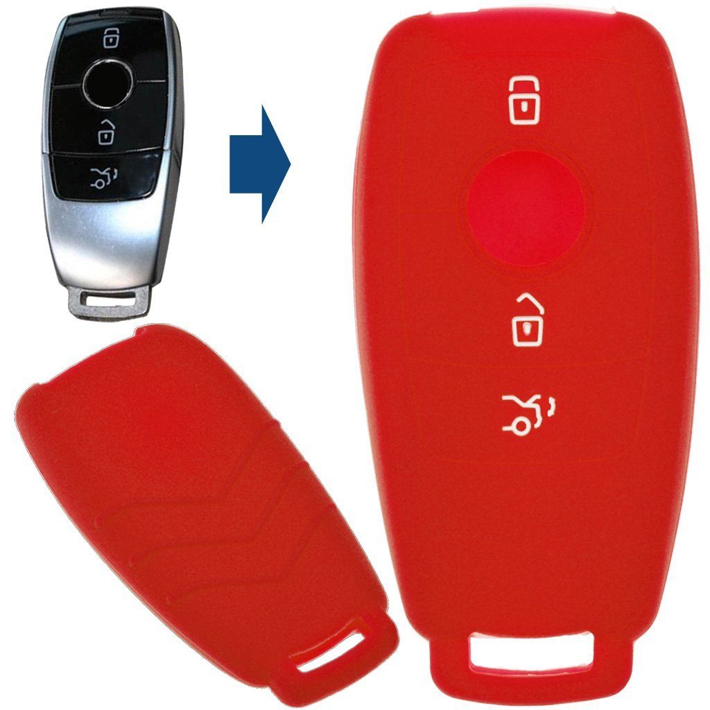 mt-key Schlüsseltasche Autoschlüssel Softcase Silikon Schutzhülle Rot, für Mercedes Benz E-Klasse W213 3 Tasten KEYLESS SMARTKEY