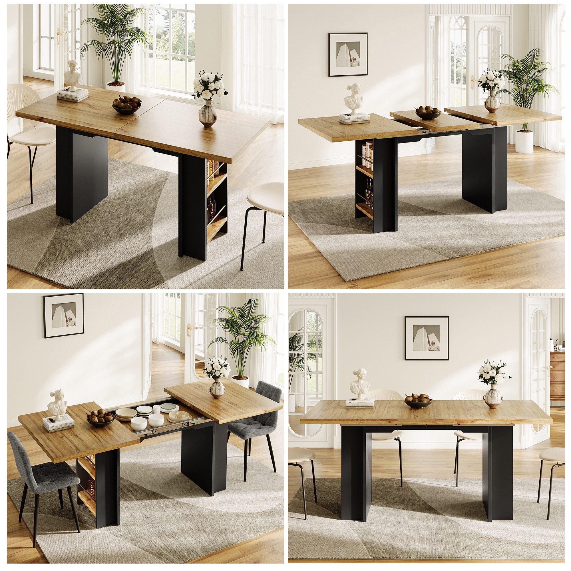 i@home Esstisch Ausziehbarer Esstisch, 120-160 x 80 cm, perfekt für Moderne Esszimmer (1 Tisch), Teleskoptisch (120-160×80cm), Tisch mit Regalen, Küchentisch,Ho – Bild 2 von 5