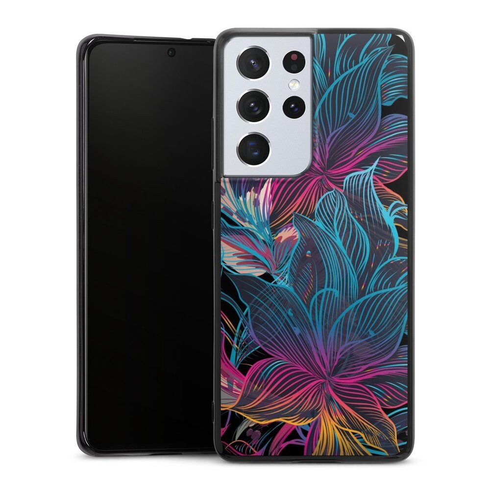 DeinDesign Handyhülle Neon Blumen bunt Neon Flower Power, Samsung Galaxy S21 Ultra 5G Silikon Hülle Bumper Case Smartphone Cover
