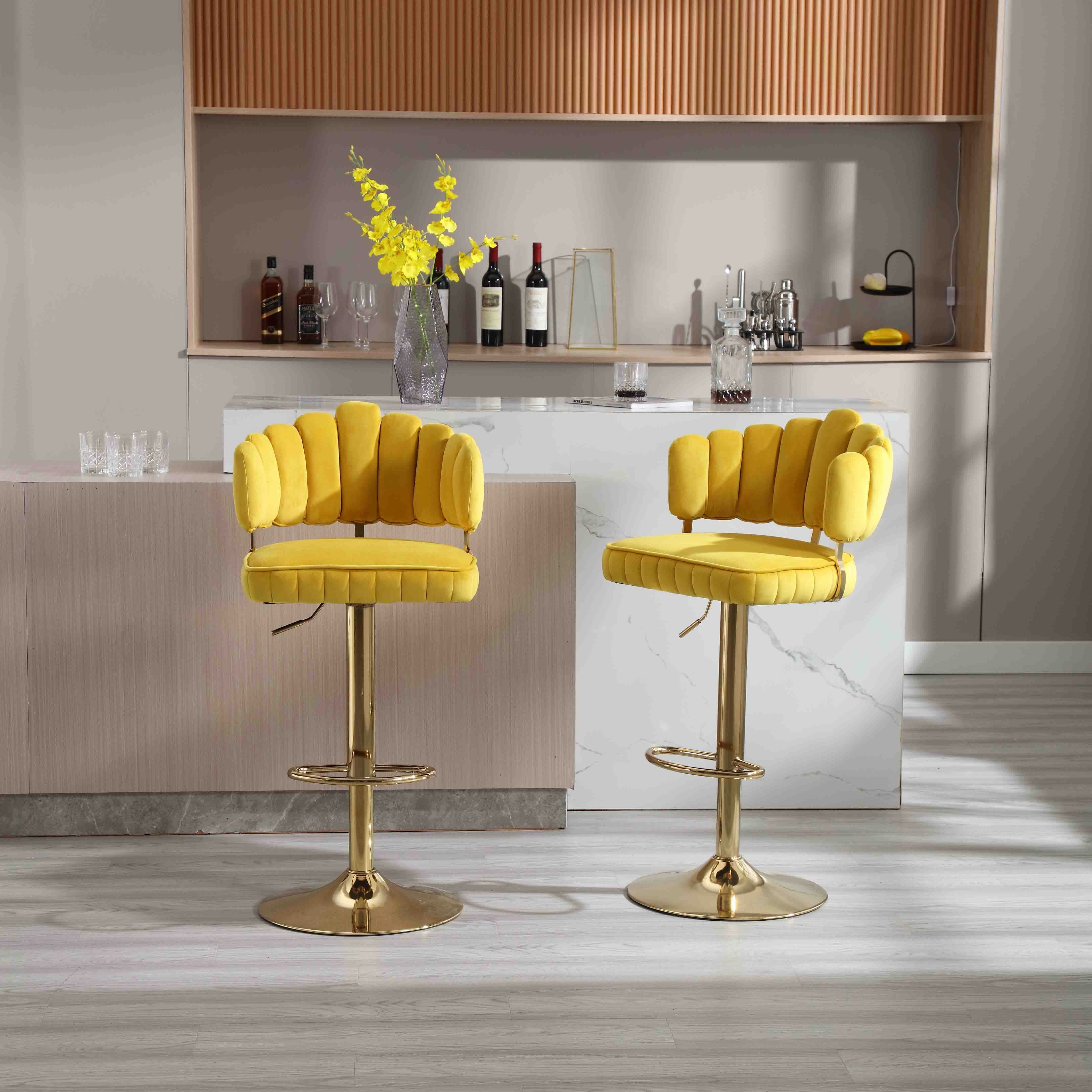 WISHDOR Barhocker Drehhocker, Drehbare Barhocker-Set mit 2 verstellbaren Tresenstühlen (Barstühle mit Fußstütze für Küche und Esszimmer) gelb