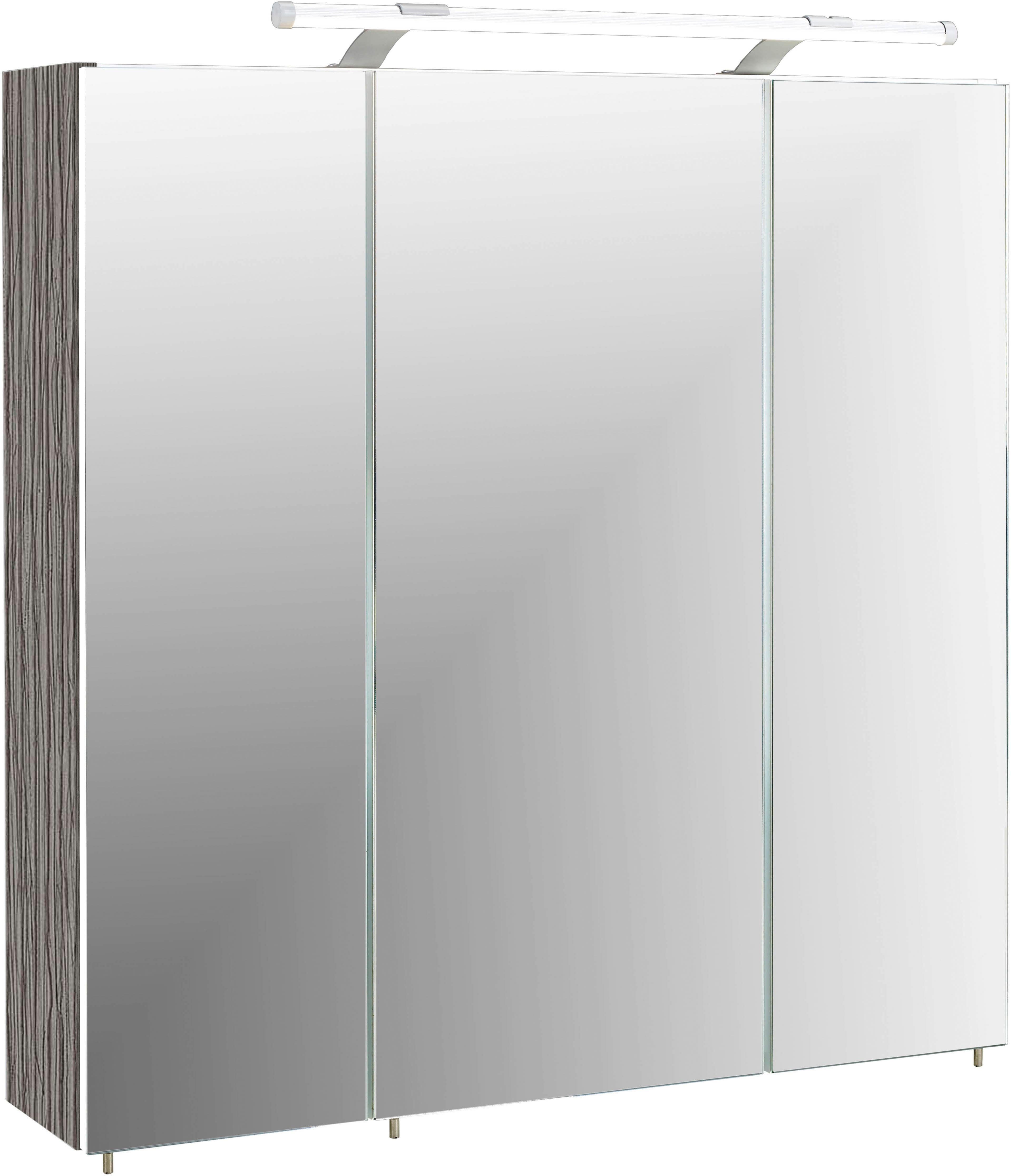 Schildmeyer Spiegelschrank Dorina Breite 70 cm, 3-türig, LED-Beleuchtung, Schalter-/Steckdosenbox eschefarben grau | eschefarben grau