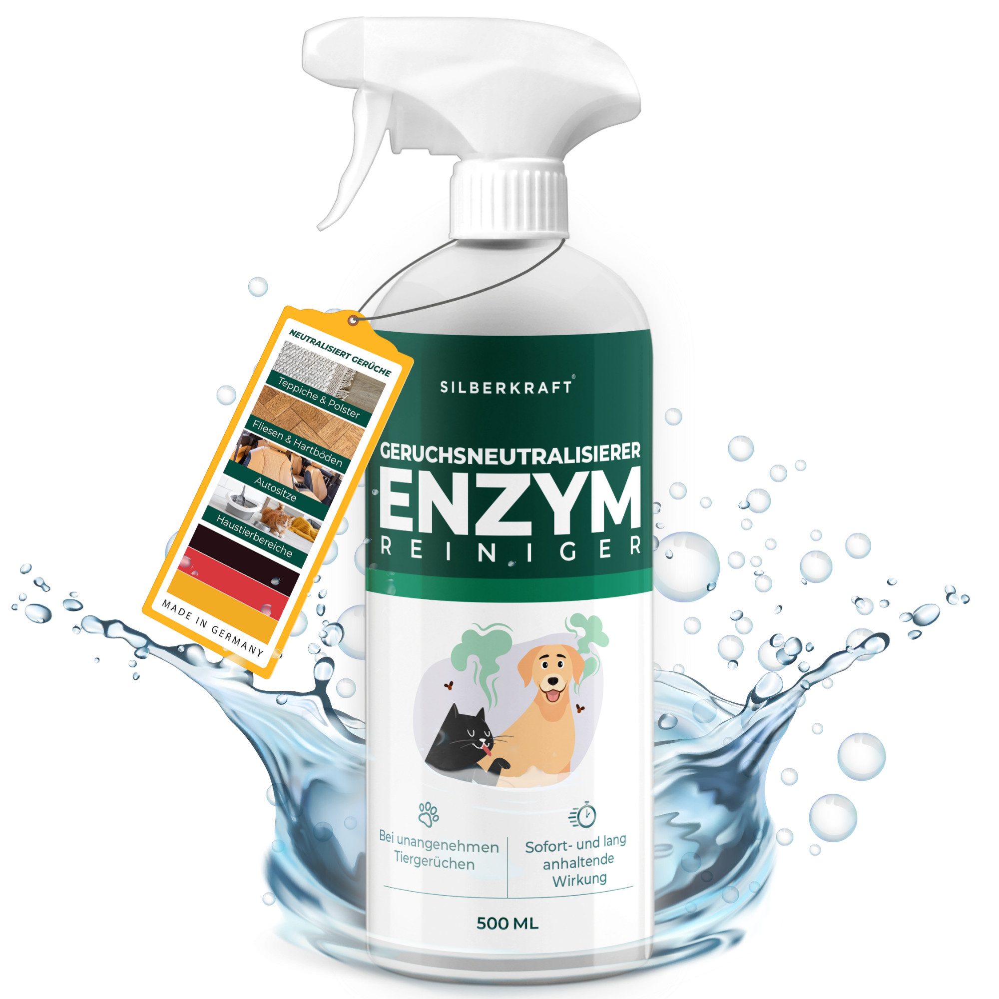 Geruchsentferner Silberkraft Enzymreiniger Spray, Starker Geruchsentferner, Lösung