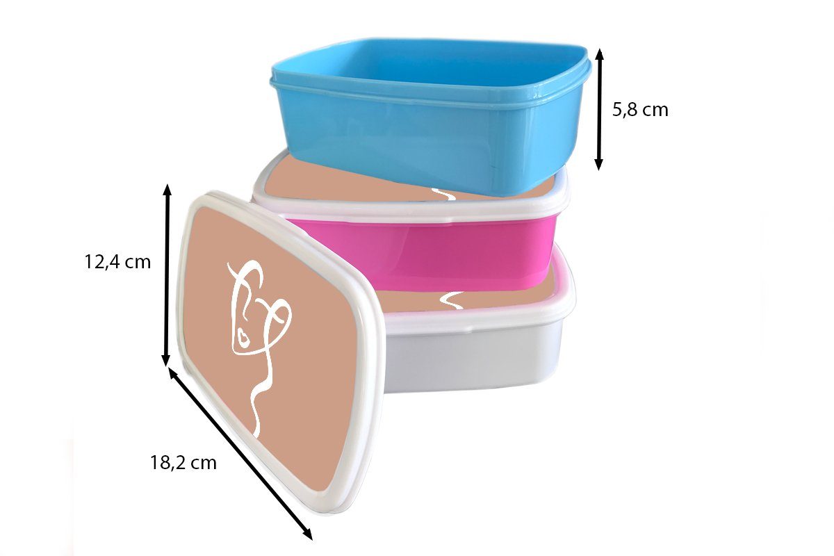 MuchoWow Lunchbox Gesicht - Abstrakt Brotdose, Kinder und Jungs Erwachsene, Mädchen Kunststoff, für - Weiß und - Brotbox (2-tlg), für Braun