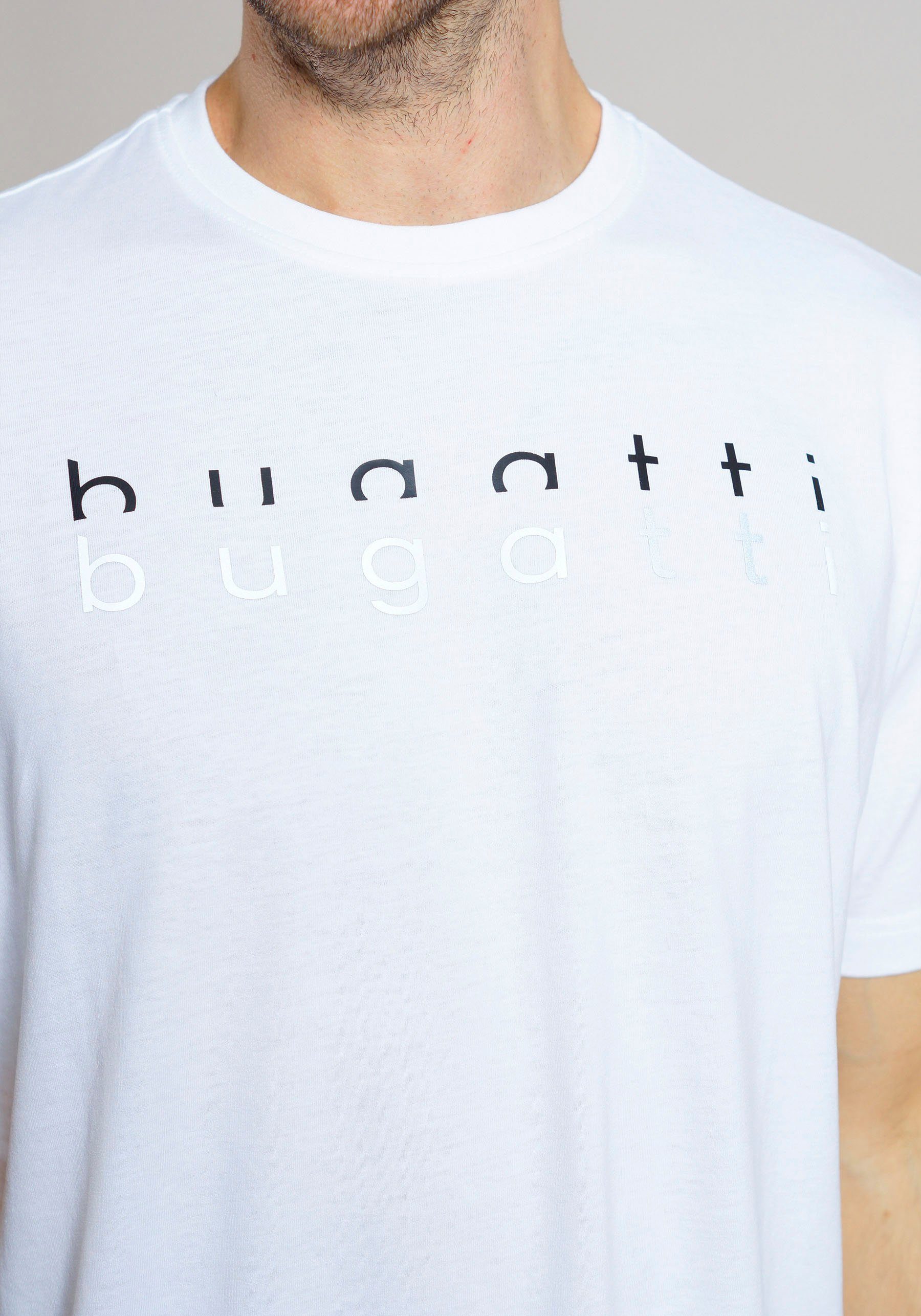 bugatti T-Shirt Palermo Kurzarm, Rundhalsausschnitt, mit Logo, bequem, leicht, Baumwollmix