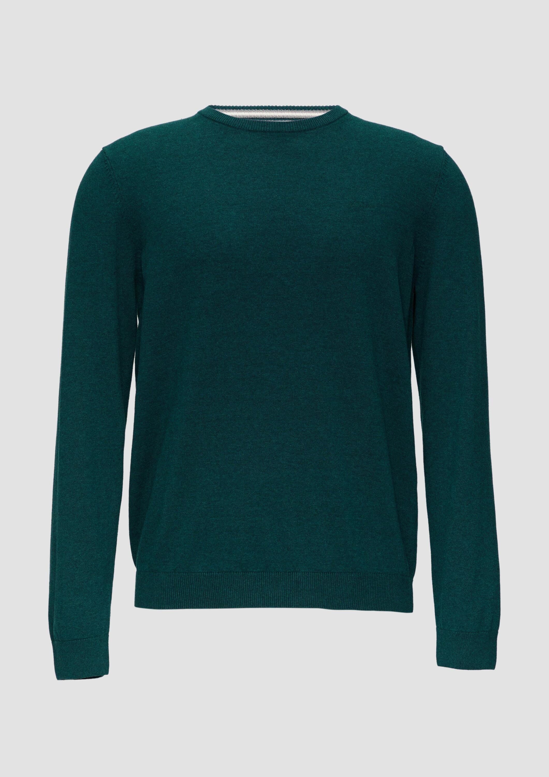 s.Oliver Longpullover Strickpullover Baumwollpullover mit Logo-Stickerei