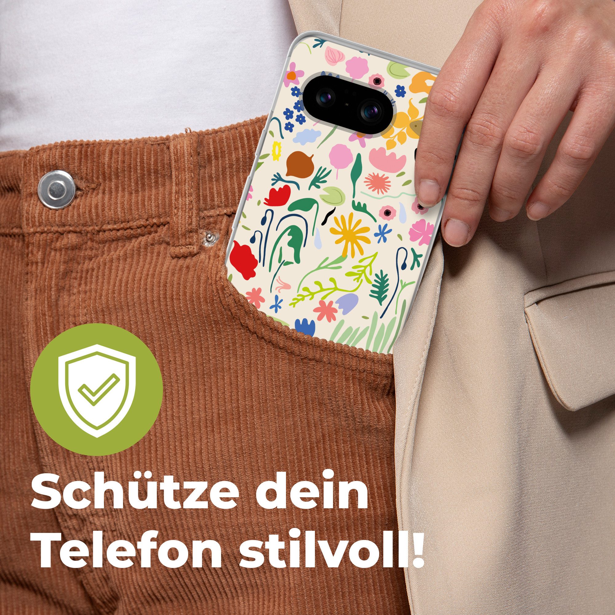 MuchoWow Handyhülle für Google Pixel 8 Blumen - Muster - Pflanzen, Handy Case, Silikon, Bumper Case Dünn