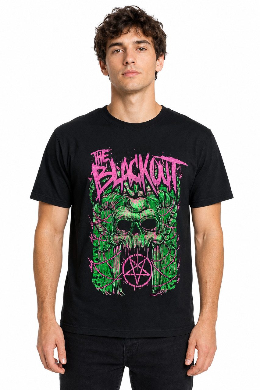 Bioworld Print-Shirt The Blackout Herren T-Shirt Heavy Metal Neon Skull Schwarz Bandshirt Lizent Music T-Shirt