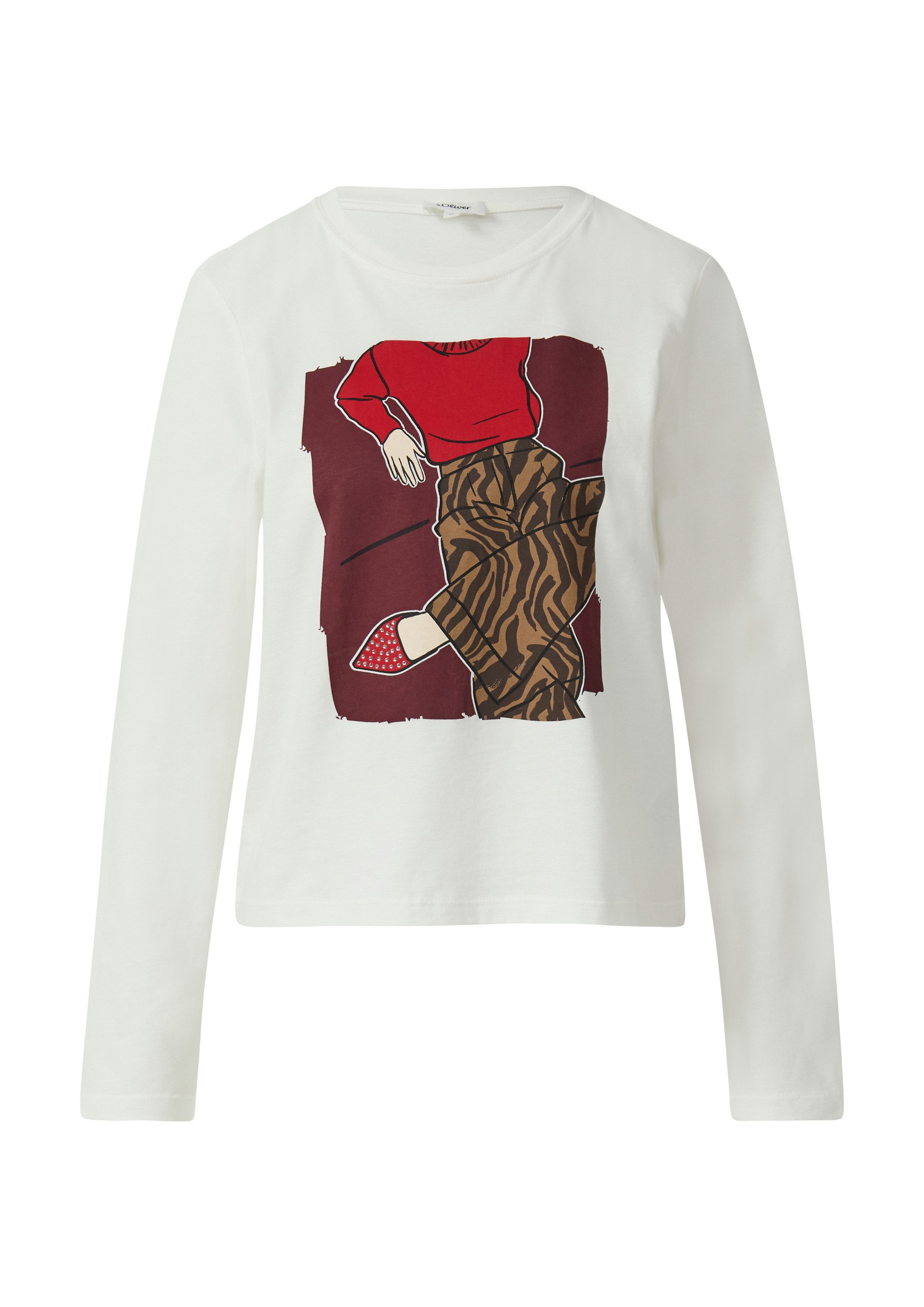 s.Oliver Langarmshirt T-Shirt Weiches Langarmshirt mit Schmucksteinen
