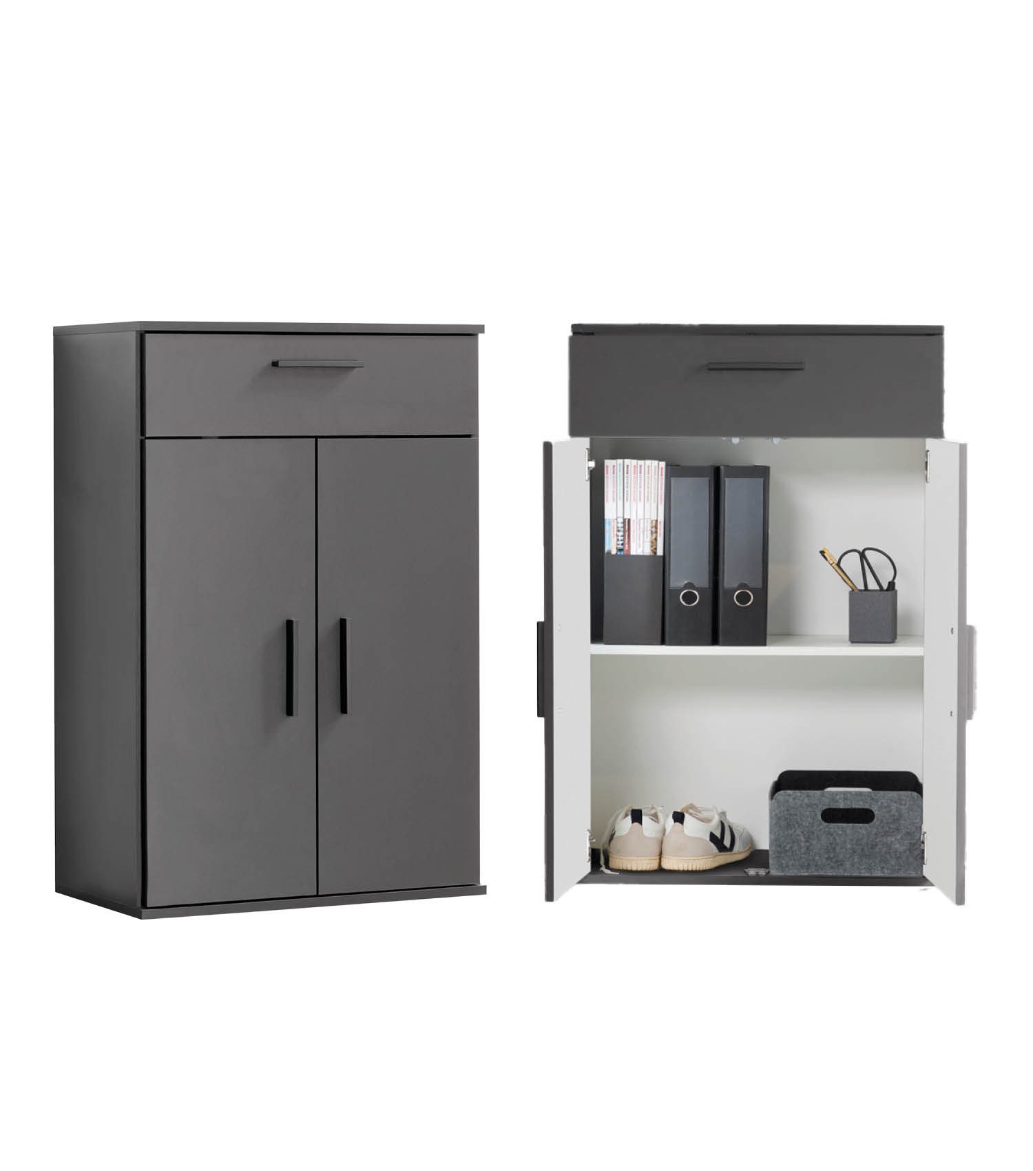 mokebo Mehrzweckschrank Der Praktische (90cm Höhe) in Weiß, auch als Apothekerschrank, Aktenschrank oder Vorratsschrank