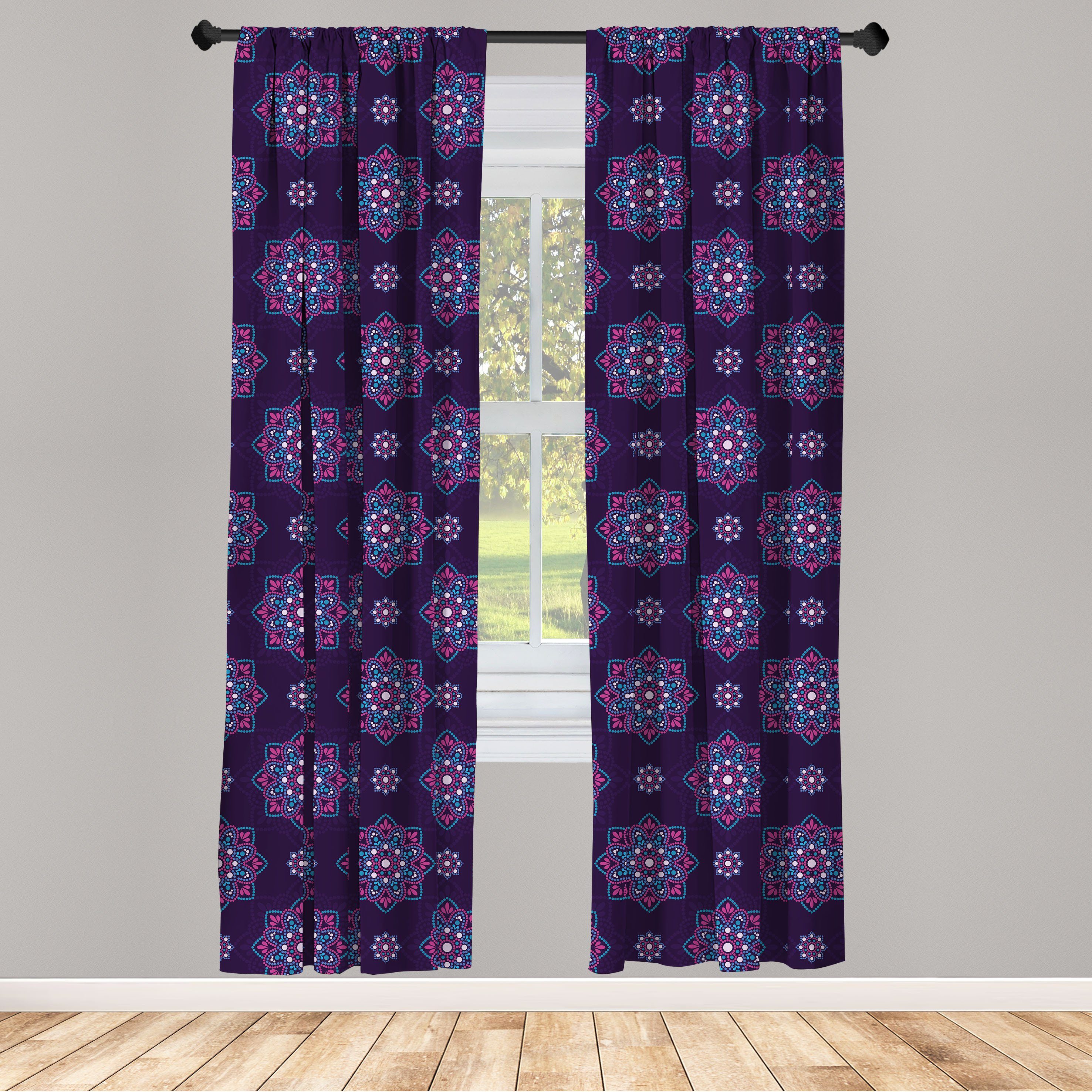 Gardine Vorhang für Wohnzimmer Schlafzimmer Dekor, Abakuhaus, Microfaser, Abstrakt Dots Blumen-Mandala-Art