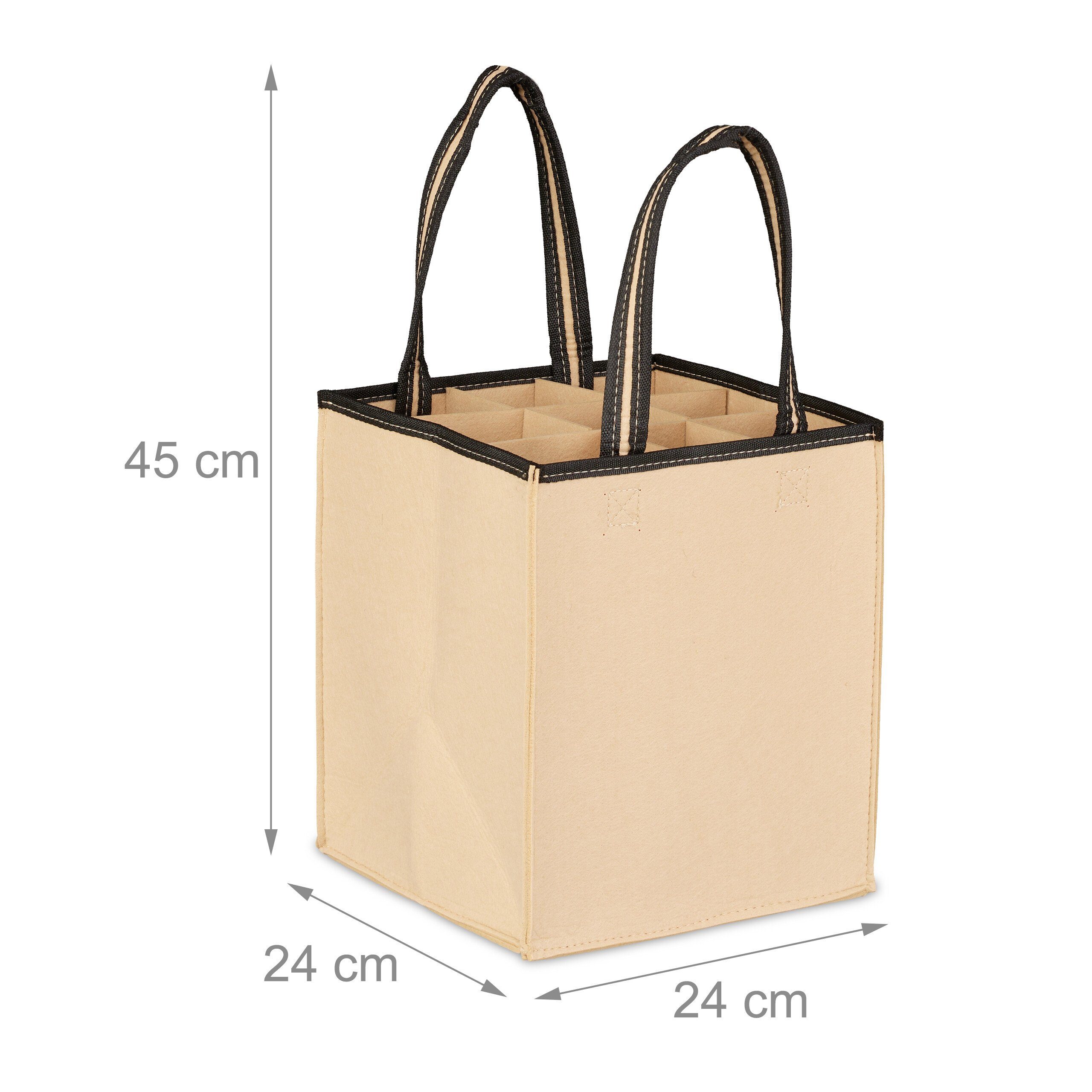 relaxdays Tragetasche Flaschentasche für 9 Flaschen Filz, Beige