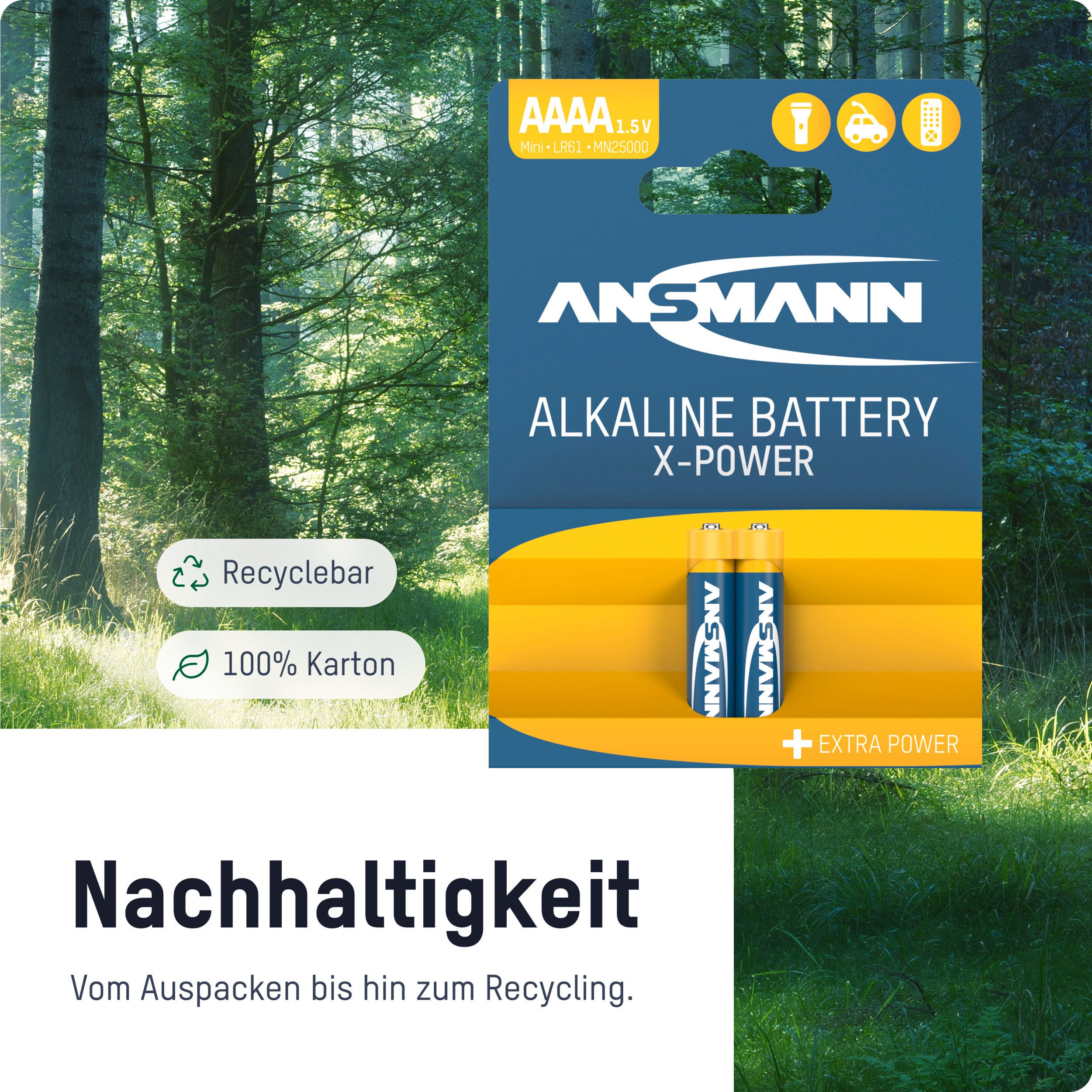 ANSMANN AG Alkaline-Batterien X-Power Mini AAAA 1,5 V, 2 Stück Batterie