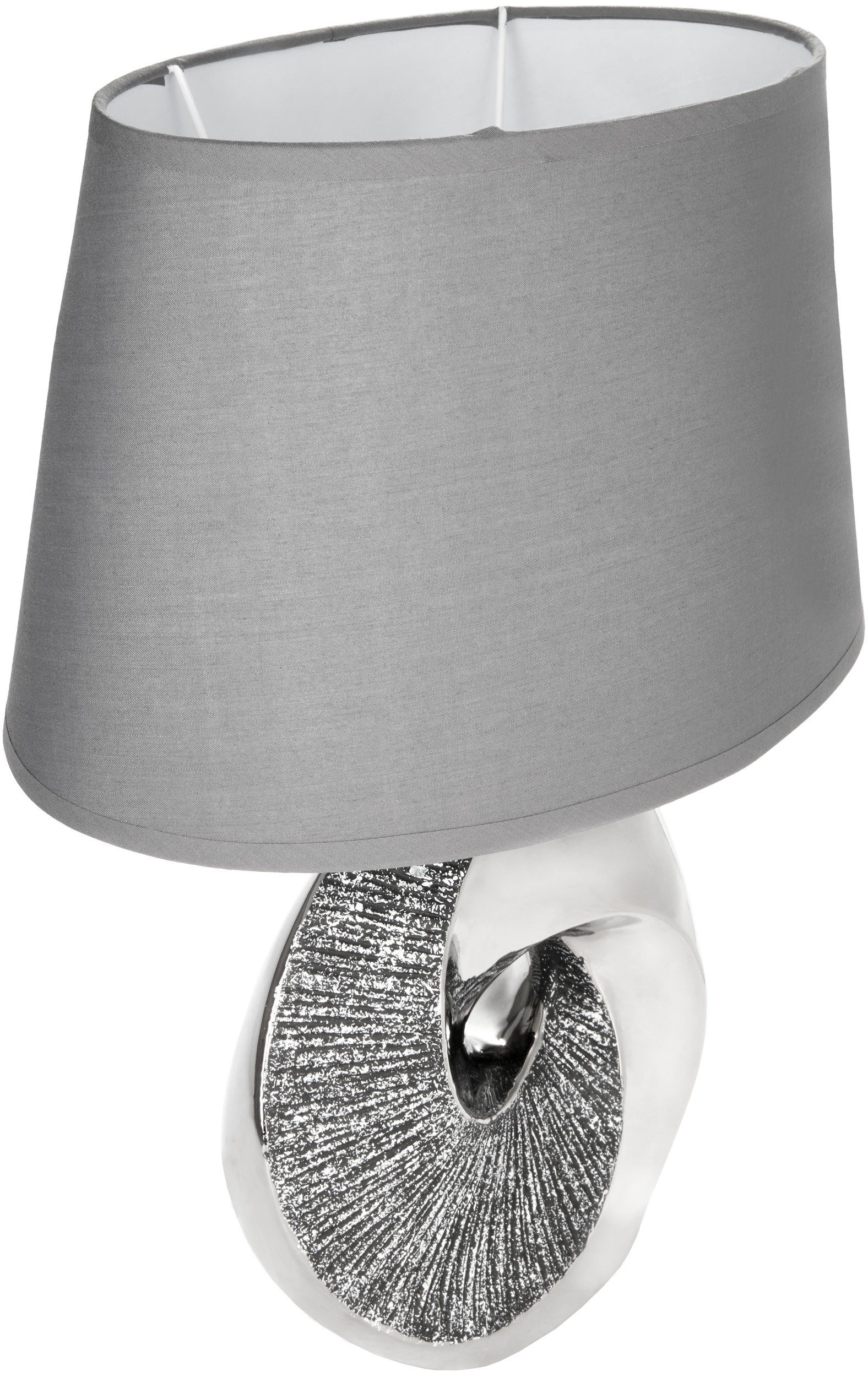 mit Stein Höhe Leuchtmittel, Tischleuchte Keramikfuß, cm Nachttischlampe Silber, ohne Tischlampe 42,5 Ring BRUBAKER Moderne