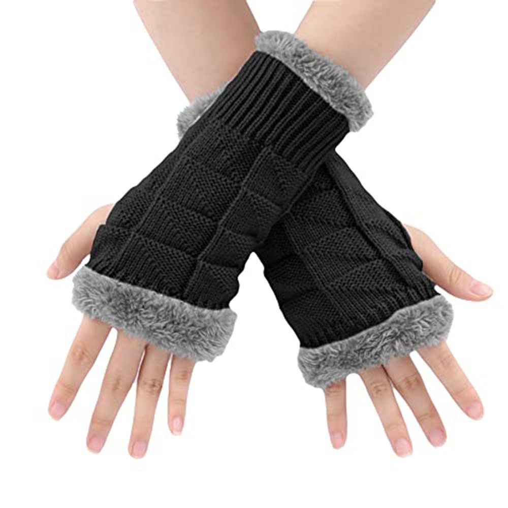 Coonoor Strickhandschuhe Klassisch mit Fleece Futter,Warme Halb Handschuhe