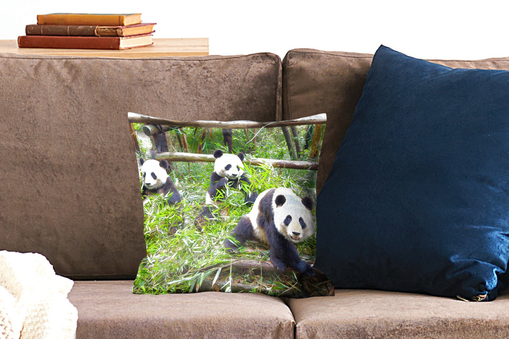 - Schlafzimmer, für MuchoWow Zierkissen Bambus Dekokissen Wohzimmer, Deko, Füllung mit Pandas Blätter, Sofakissen -