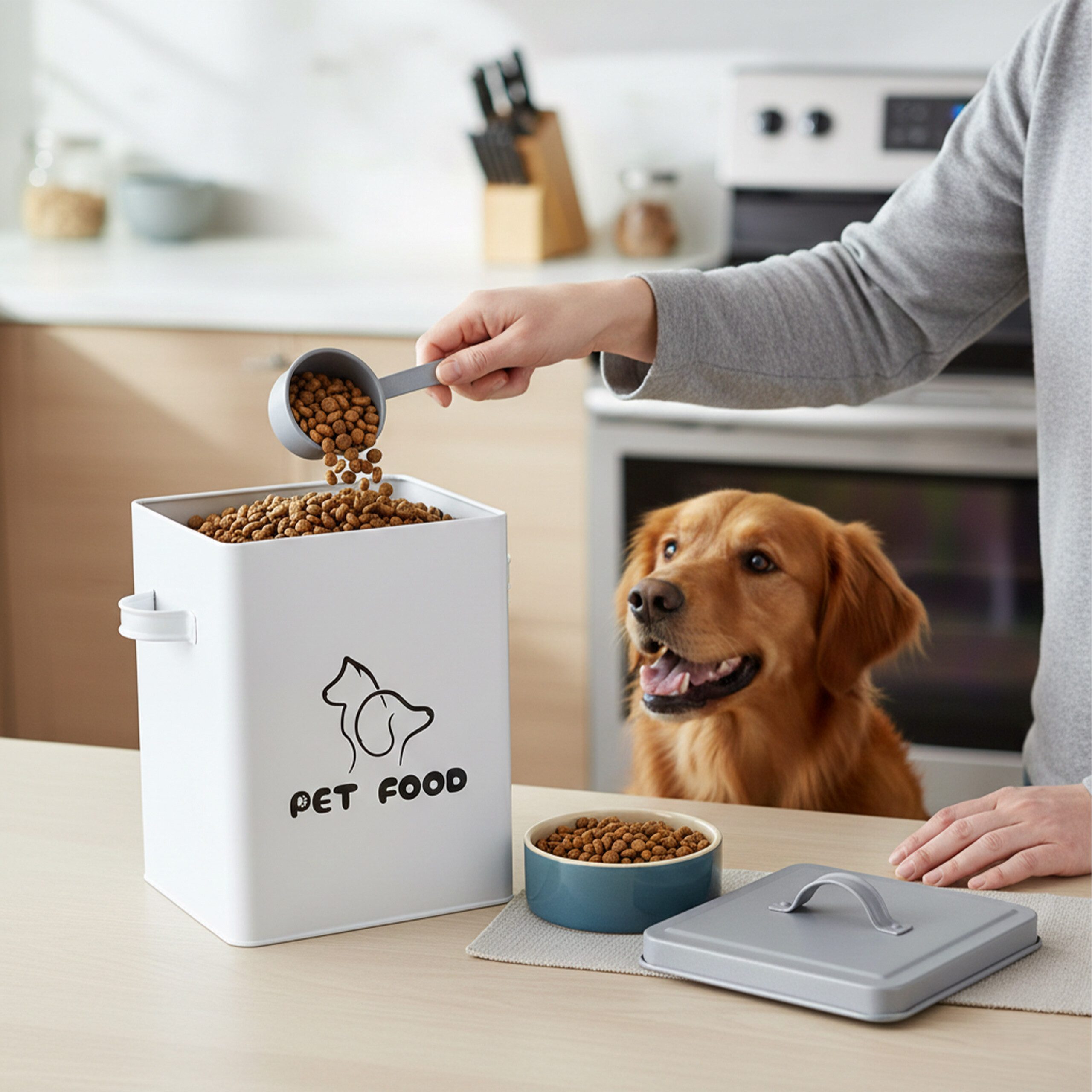 relaxdays Futterbehälter Futterbox Metall mit Löffel, Eisen, 6 Liter