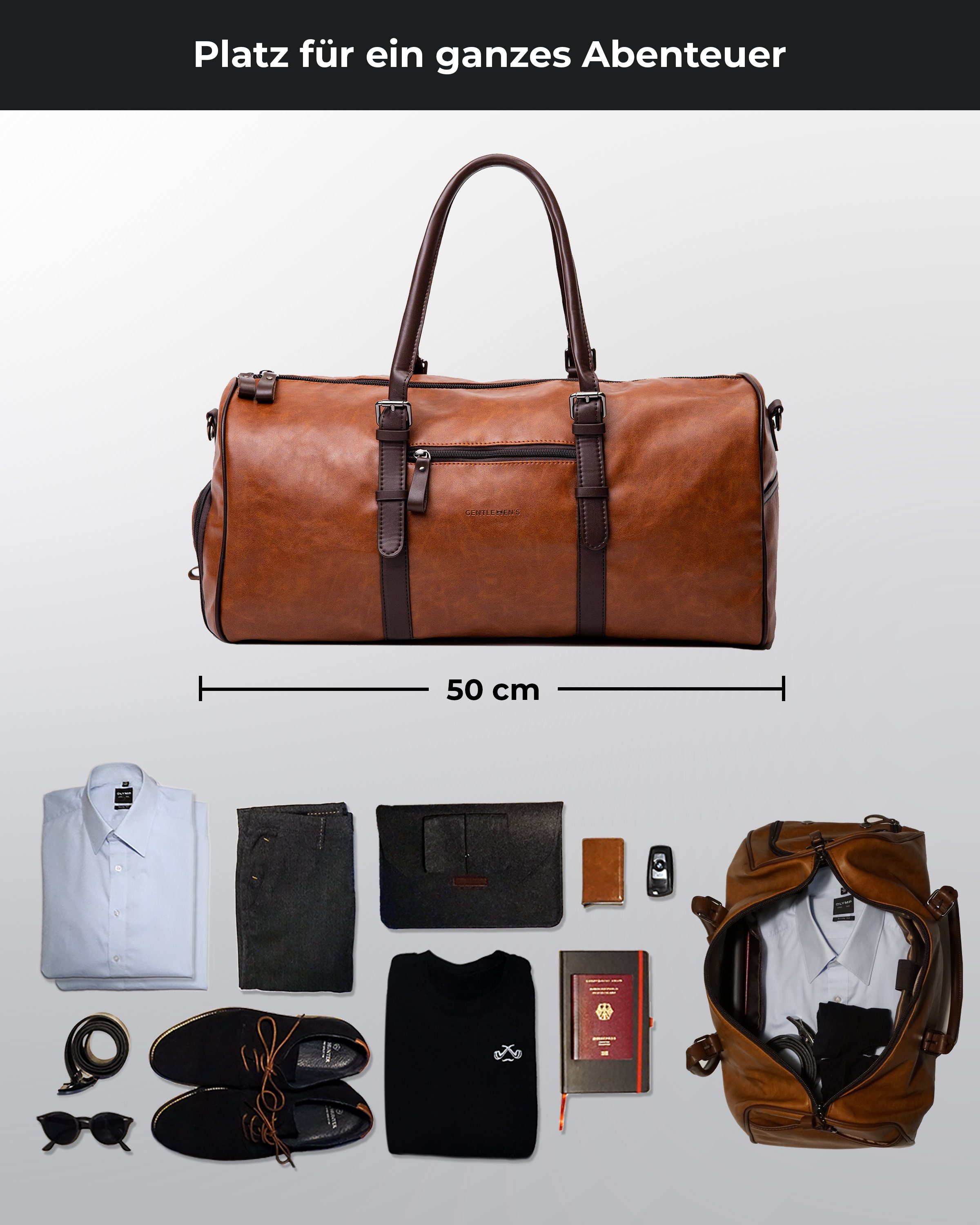 Gentlemen's Weekender Reisetasche mit separatem Schuhfach, Wochenendtasche & Sporttasche mit Schultergurt und Trackerfach