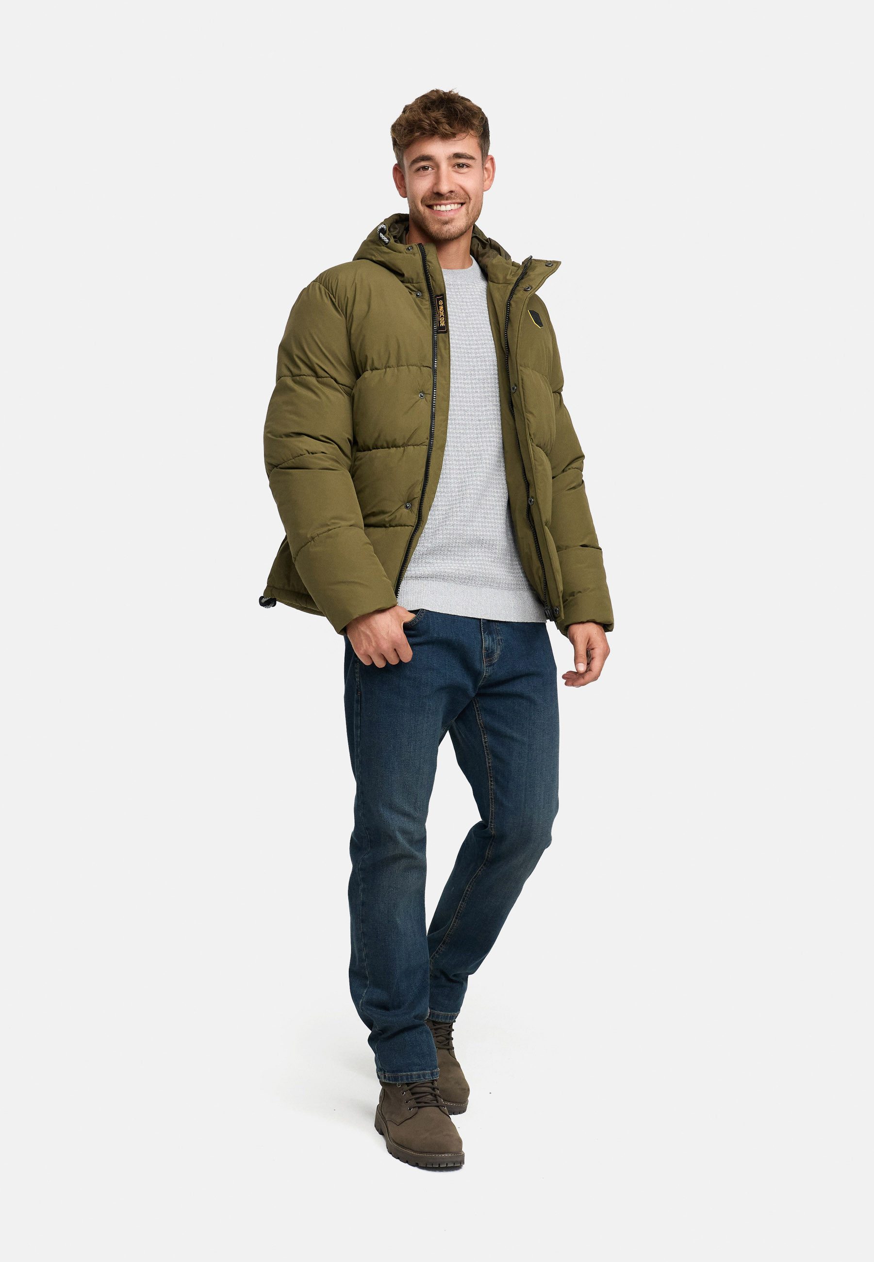 Indicode Winterjacke Herren INLaurits Jacket Herrenjacke Daunen-Optik mit Kapuze und sportiver Steppoptik