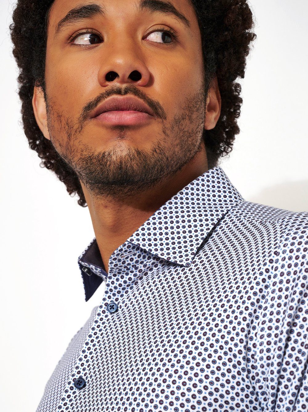 DESOTO Langarmhemd Jerseyhemd Casual Kent langarm Flexibler Stretch, mit Minimal Print, Kentkragen