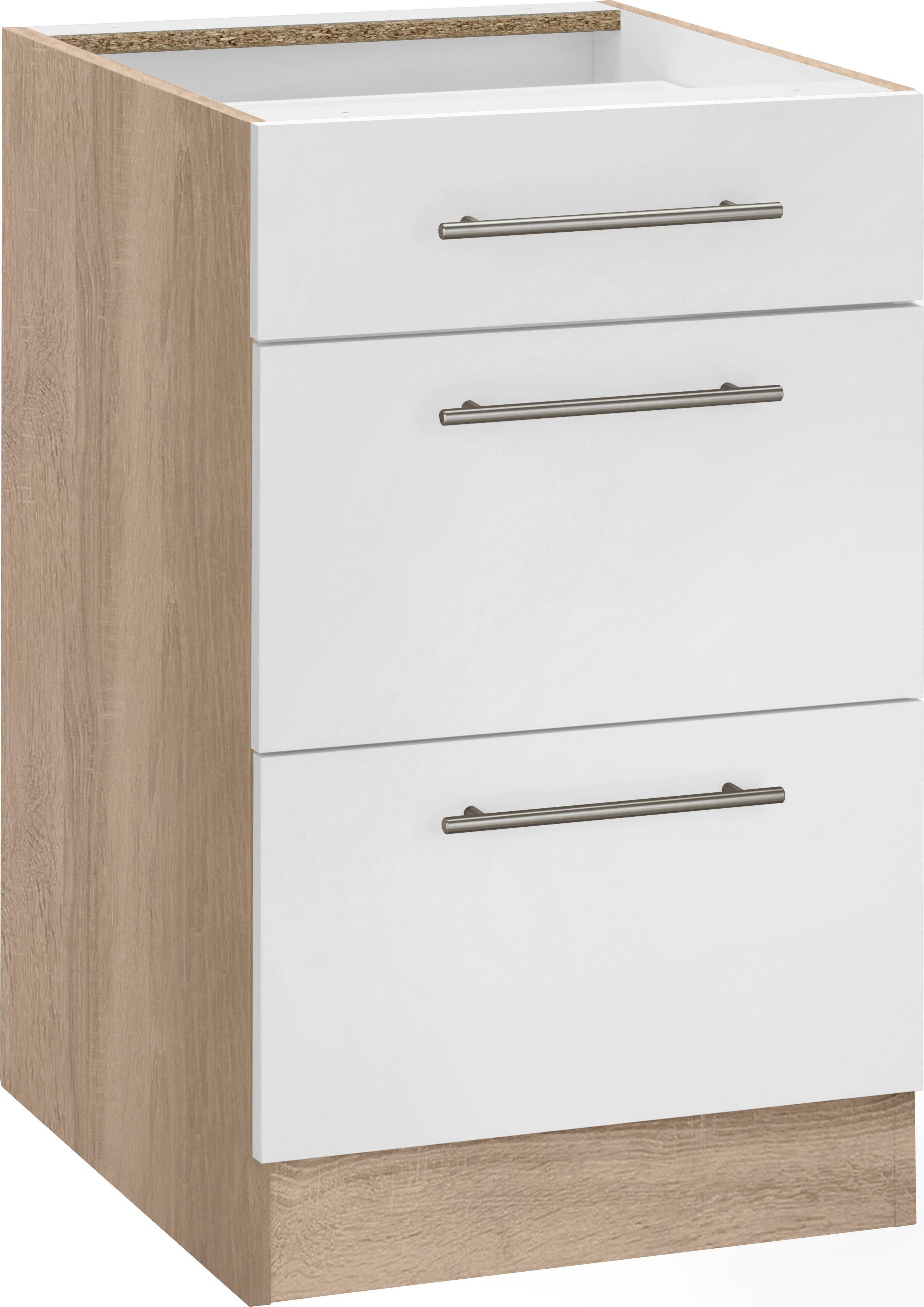 wiho Кухни Unterschrank Cali 50 cm breit, mit 2 großen Auszügen ohne Arbeitsplatte