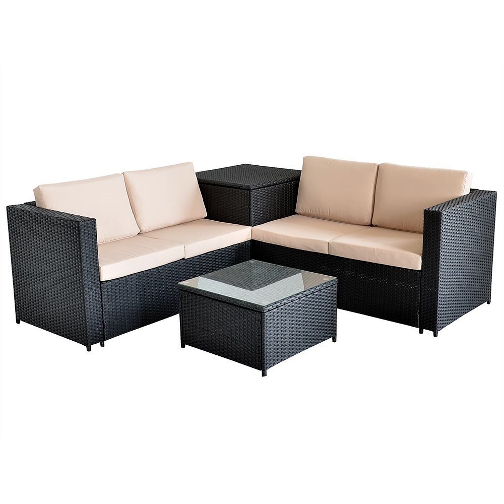 Mucola Gartenlounge-Set Polyrattan Sitzgruppe mit Auflagenbox Sitzgarnitur Gartengarnitur, (Set, 2-tlg., inkl.Tisch), Sicherheitsglasplatte