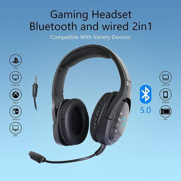 KIWAHK Gaming-Headset (Akku, Kombatibel mit PS$, PS5, Xbox One Xbox Series, PC, Mac, abnehmbares Noise Cancelling Mikrofon, 50mm Treiber & 7.1 Bass Surround)