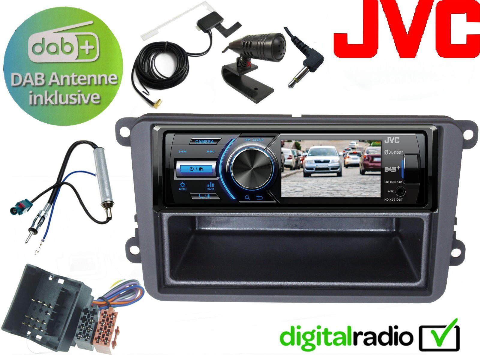 DSX JVC TFT Bluetooth DAB+ USB Radio für VW Touran Autoradio (Digitalradio (DAB), 45 W)